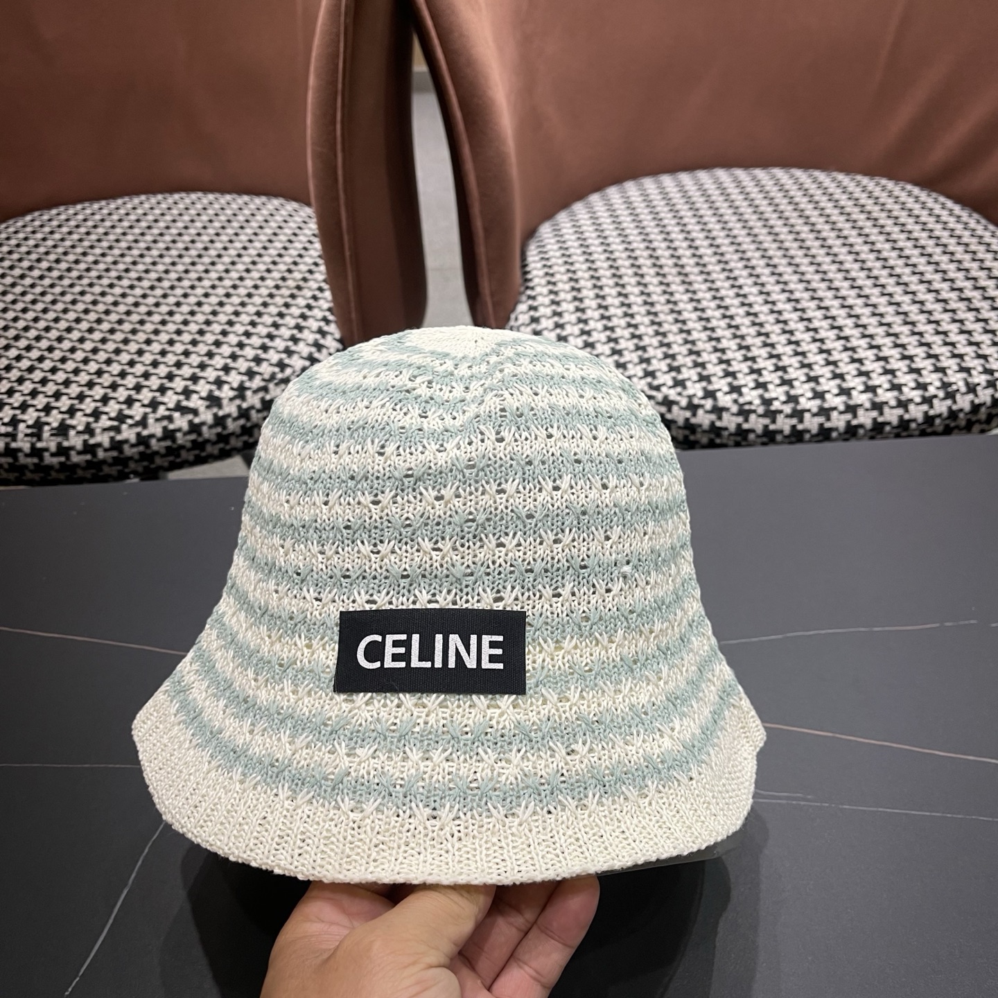 Celine 赛琳 韩版小清新条纹镂空渔夫帽子女春夏 薄款透气遮阳百搭盆帽显脸小