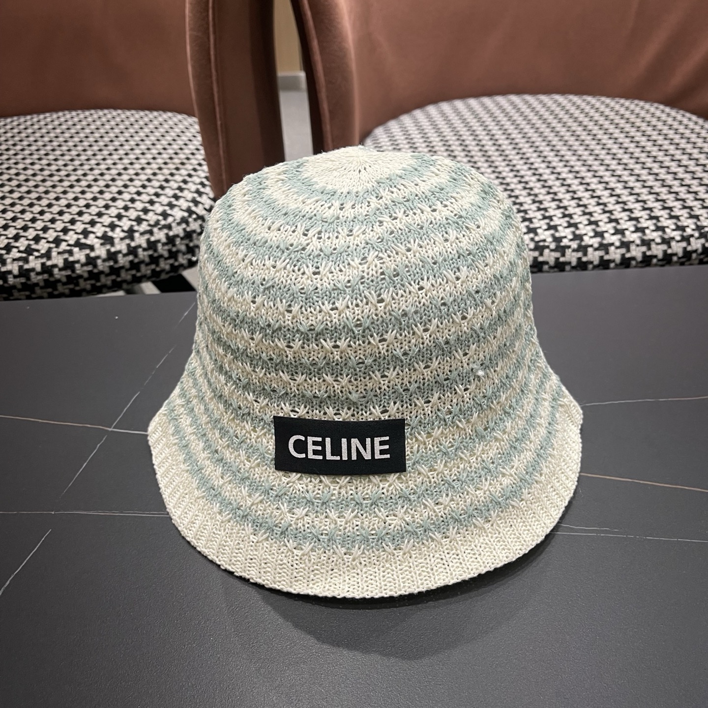 Celine 赛琳 韩版小清新条纹镂空渔夫帽子女春夏 薄款透气遮阳百搭盆帽显脸小
