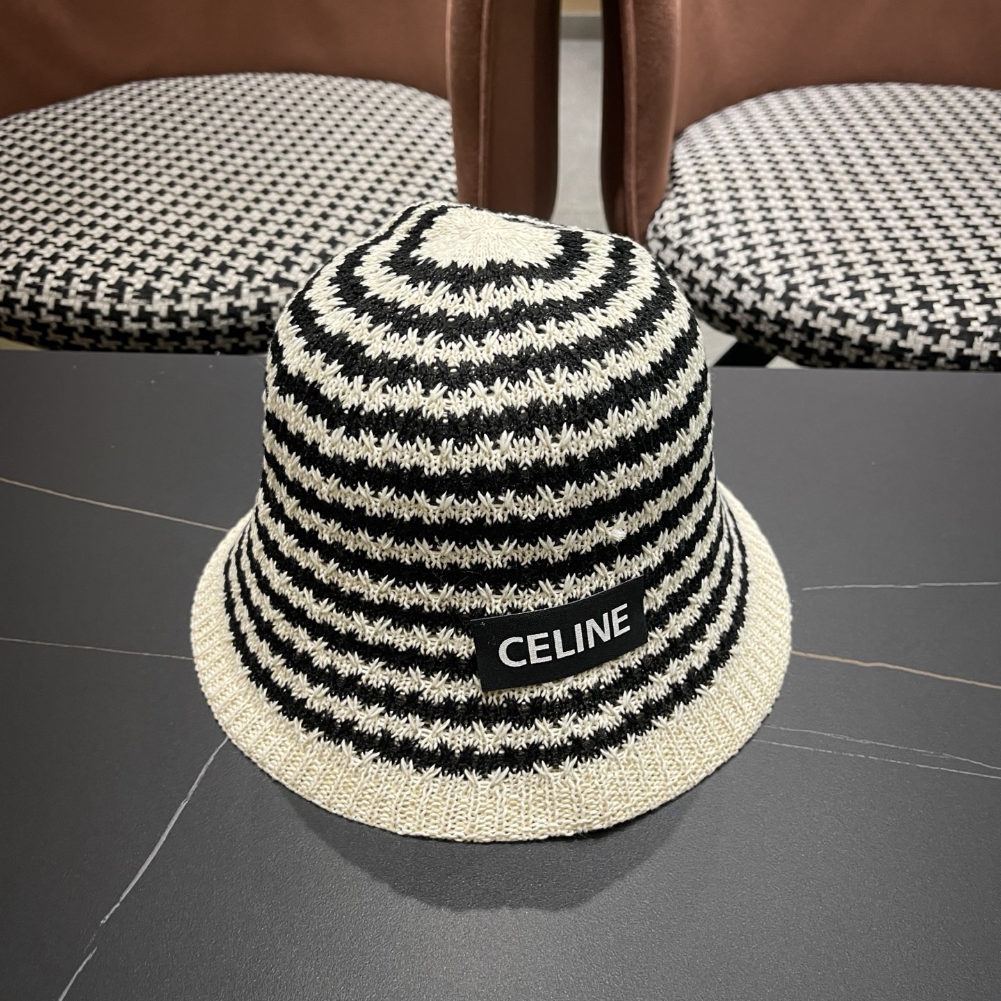 Celine 赛琳 韩版小清新条纹镂空渔夫帽子女春夏 薄款透气遮阳百搭盆帽显脸小