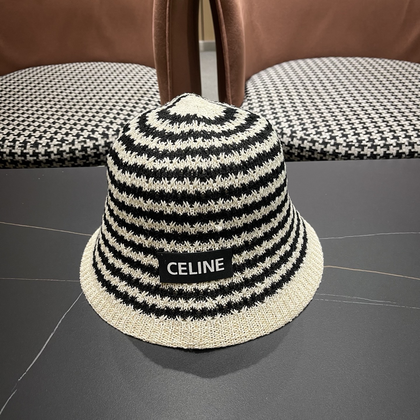 Celine 赛琳 韩版小清新条纹镂空渔夫帽子女春夏 薄款透气遮阳百搭盆帽显脸小