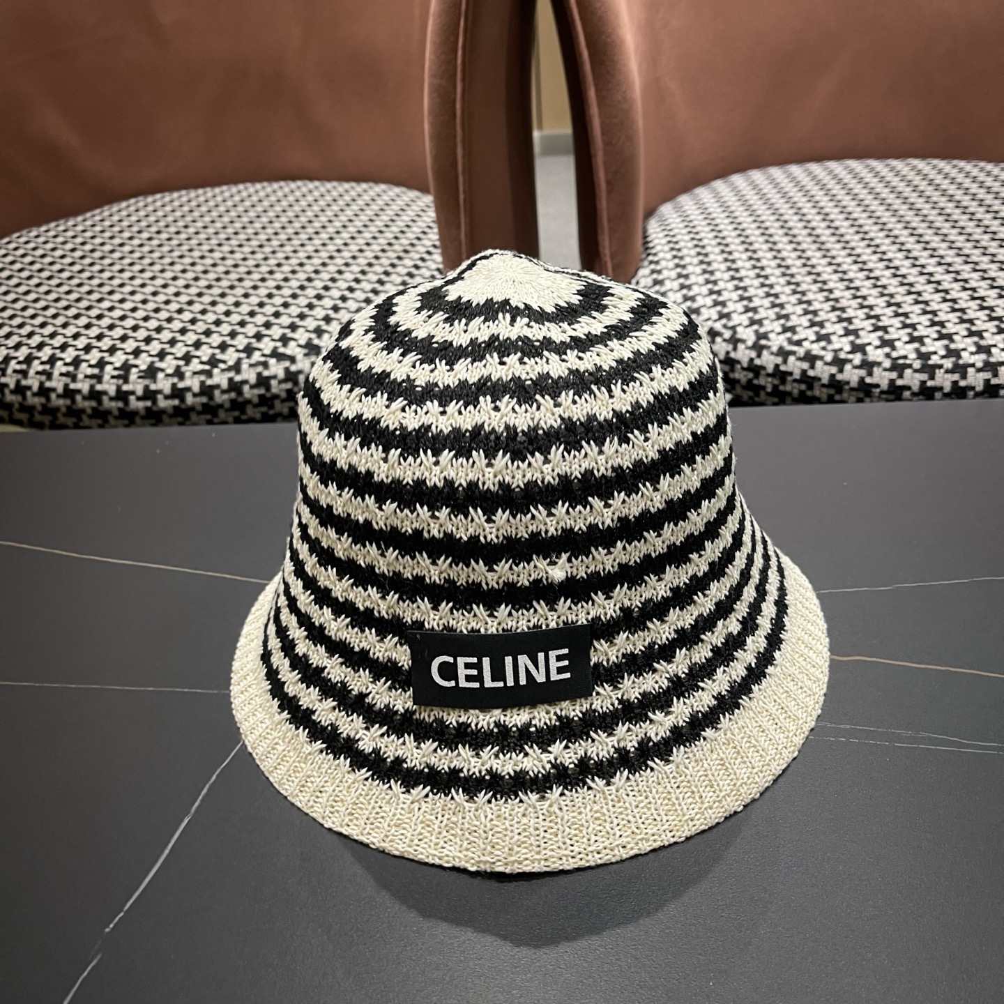 Celine 赛琳 韩版小清新条纹镂空渔夫帽子女春夏 薄款透气遮阳百搭盆帽显脸小