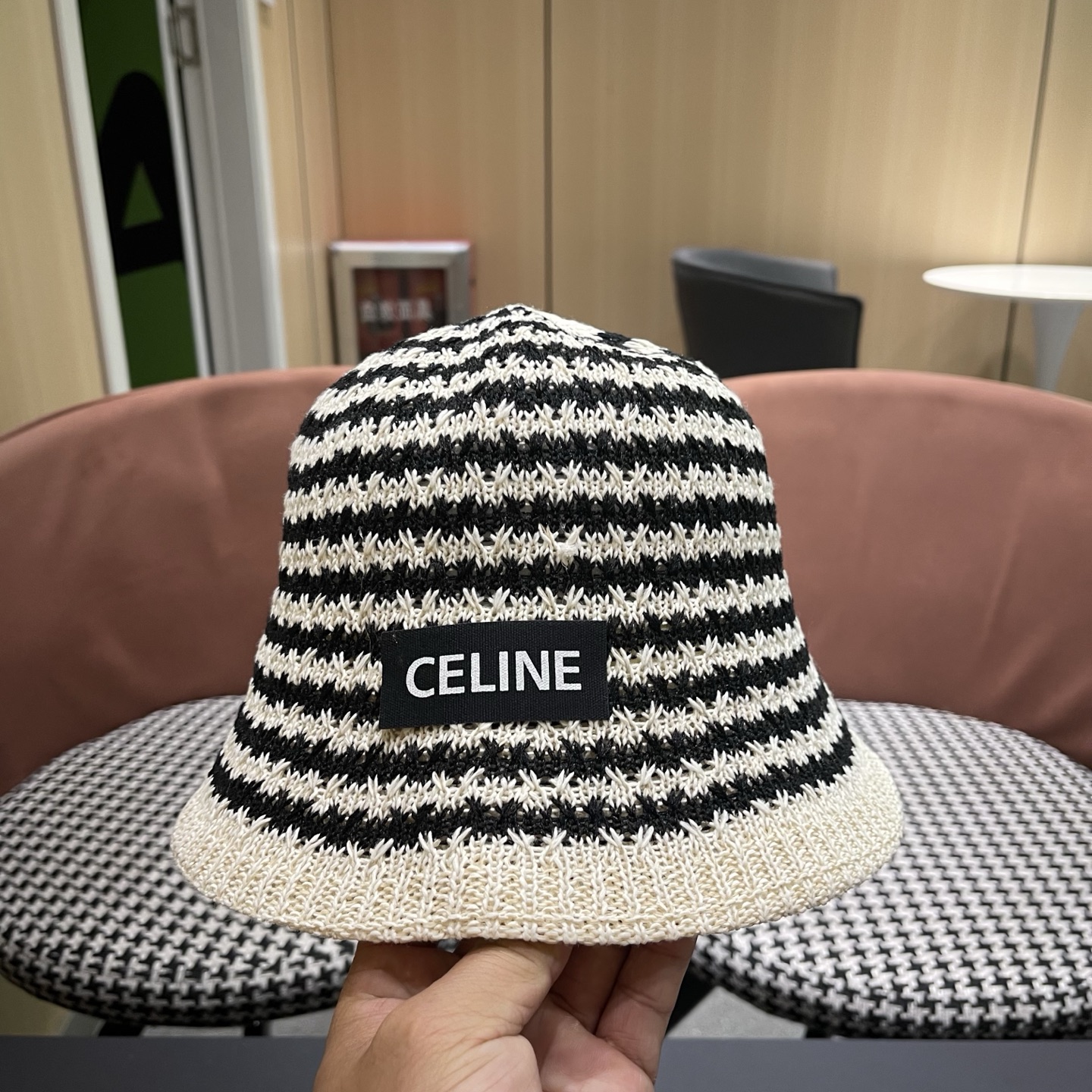 Celine 赛琳 韩版小清新条纹镂空渔夫帽子女春夏 薄款透气遮阳百搭盆帽显脸小