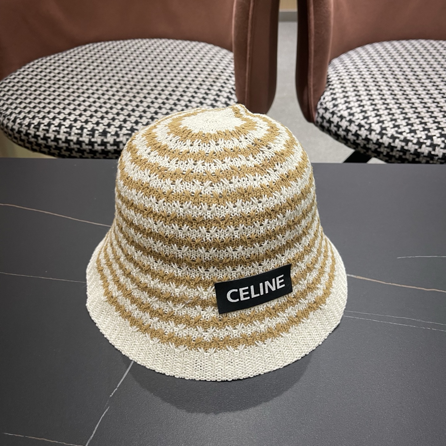 Celine 赛琳 韩版小清新条纹镂空渔夫帽子女春夏 薄款透气遮阳百搭盆帽显脸小