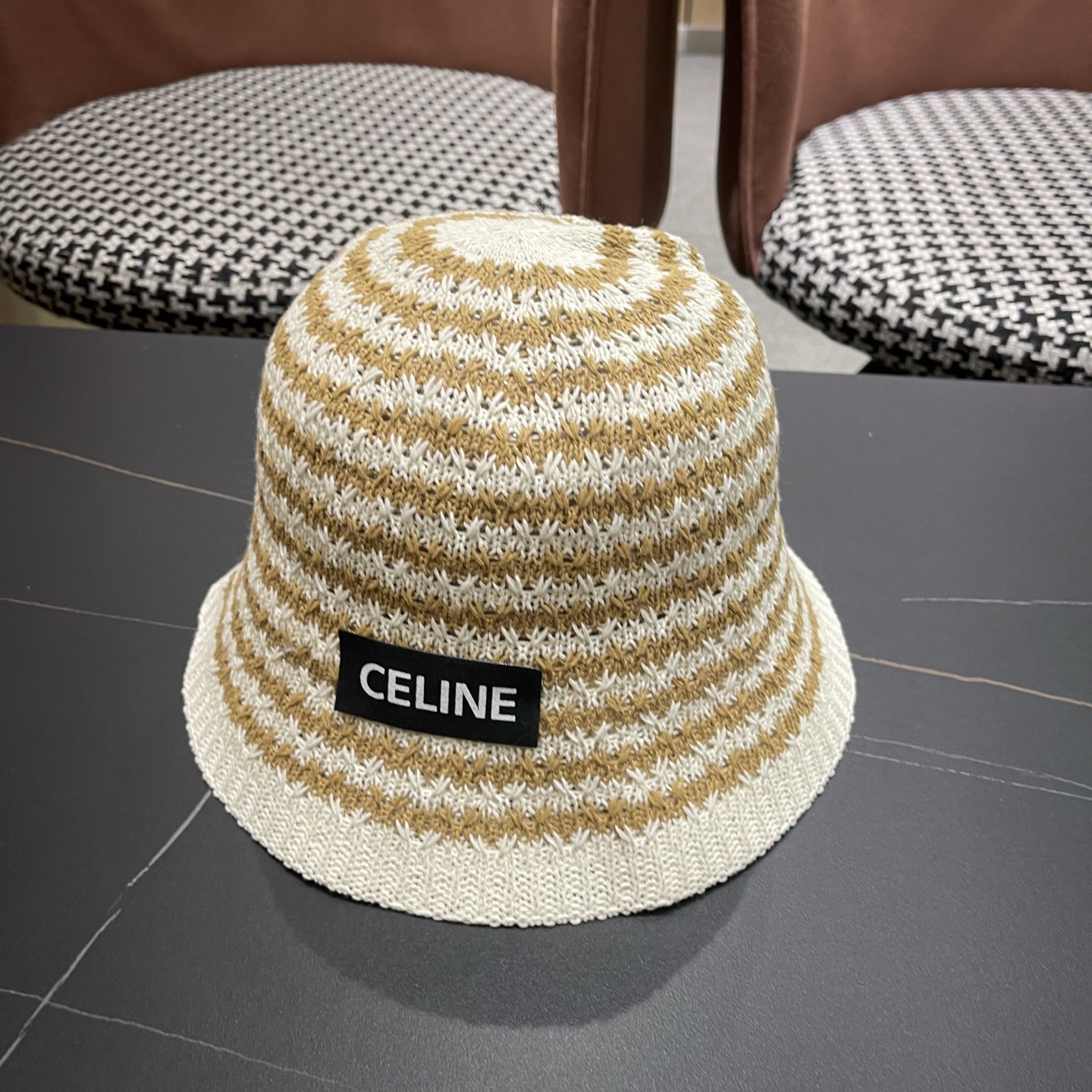 Celine 赛琳 韩版小清新条纹镂空渔夫帽子女春夏 薄款透气遮阳百搭盆帽显脸小