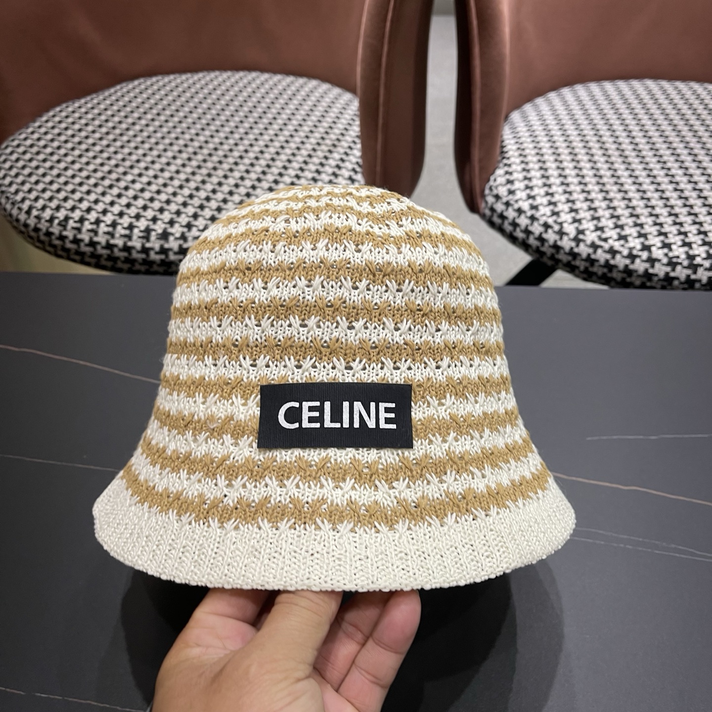Celine 赛琳 韩版小清新条纹镂空渔夫帽子女春夏 薄款透气遮阳百搭盆帽显脸小