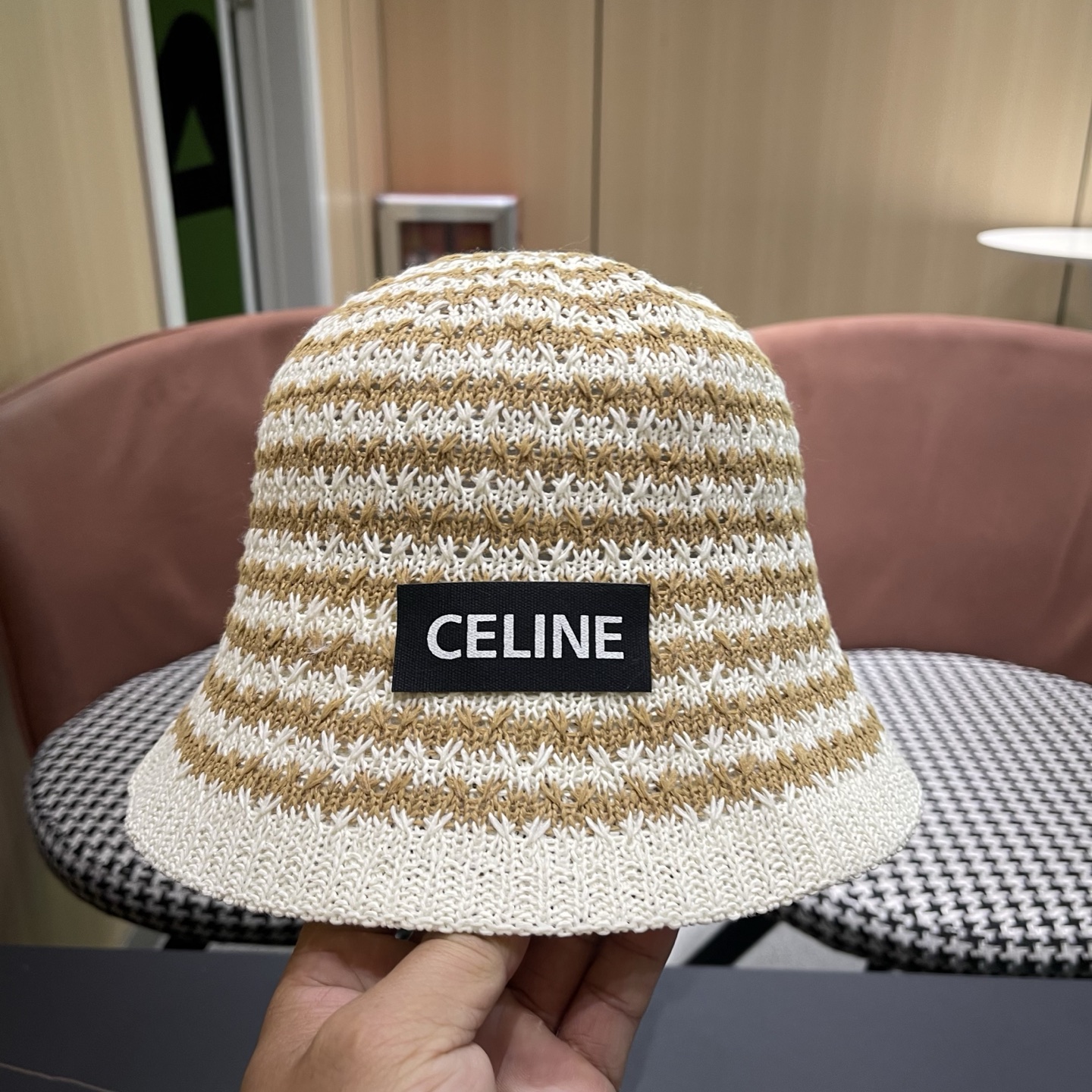 Celine 赛琳 韩版小清新条纹镂空渔夫帽子女春夏 薄款透气遮阳百搭盆帽显脸小