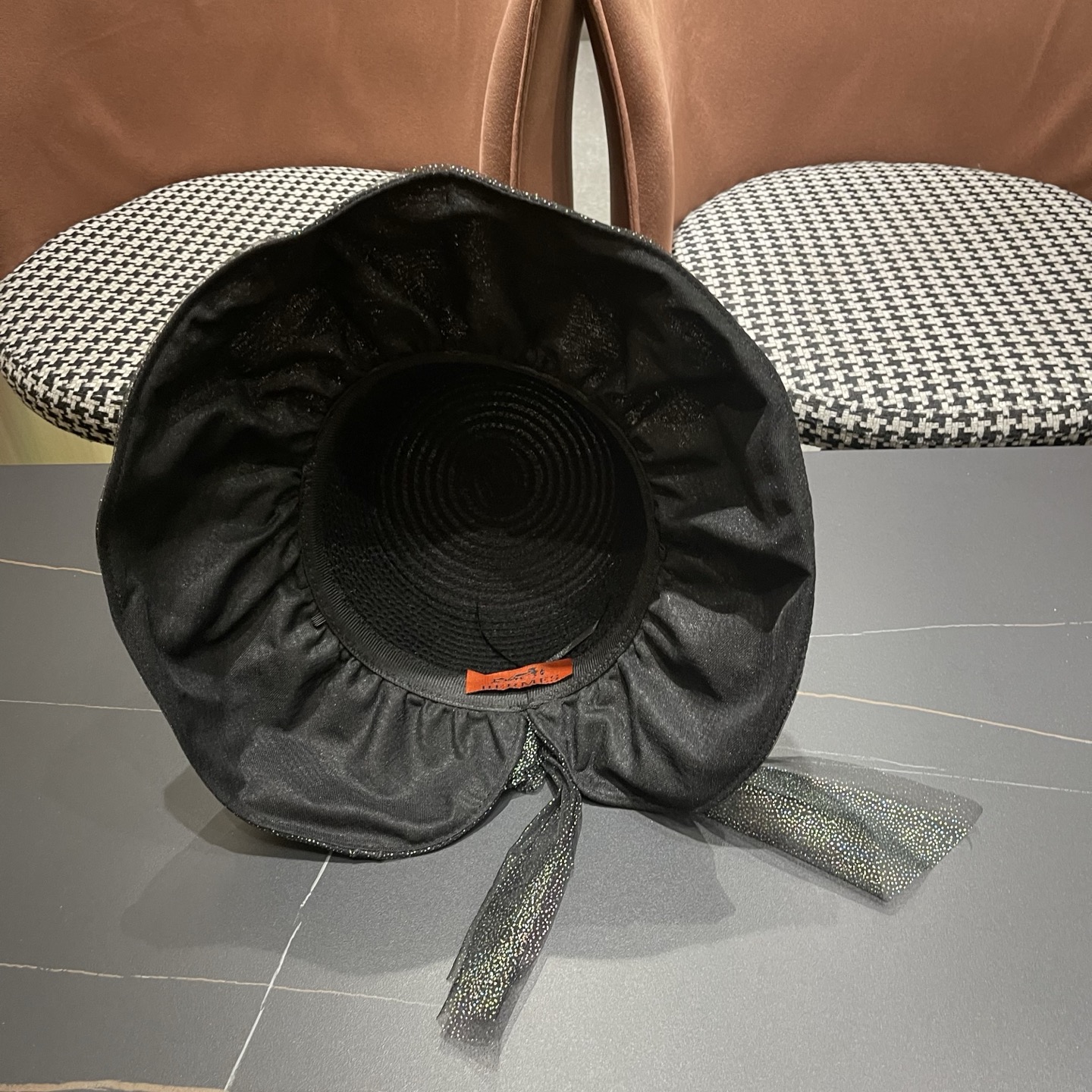 HERMES爱马仕大檐遮阳帽女夏季新款网纱气质彩胶渔夫帽女士防紫外线防晒帽