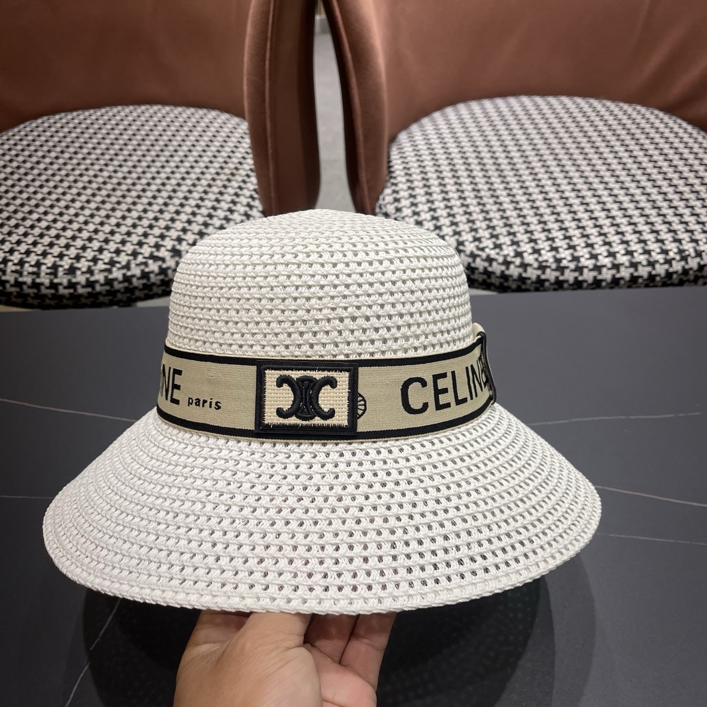 【CELINE赛琳】新款织带款镂空编织草帽，度假休闲必备，优雅大方的一款