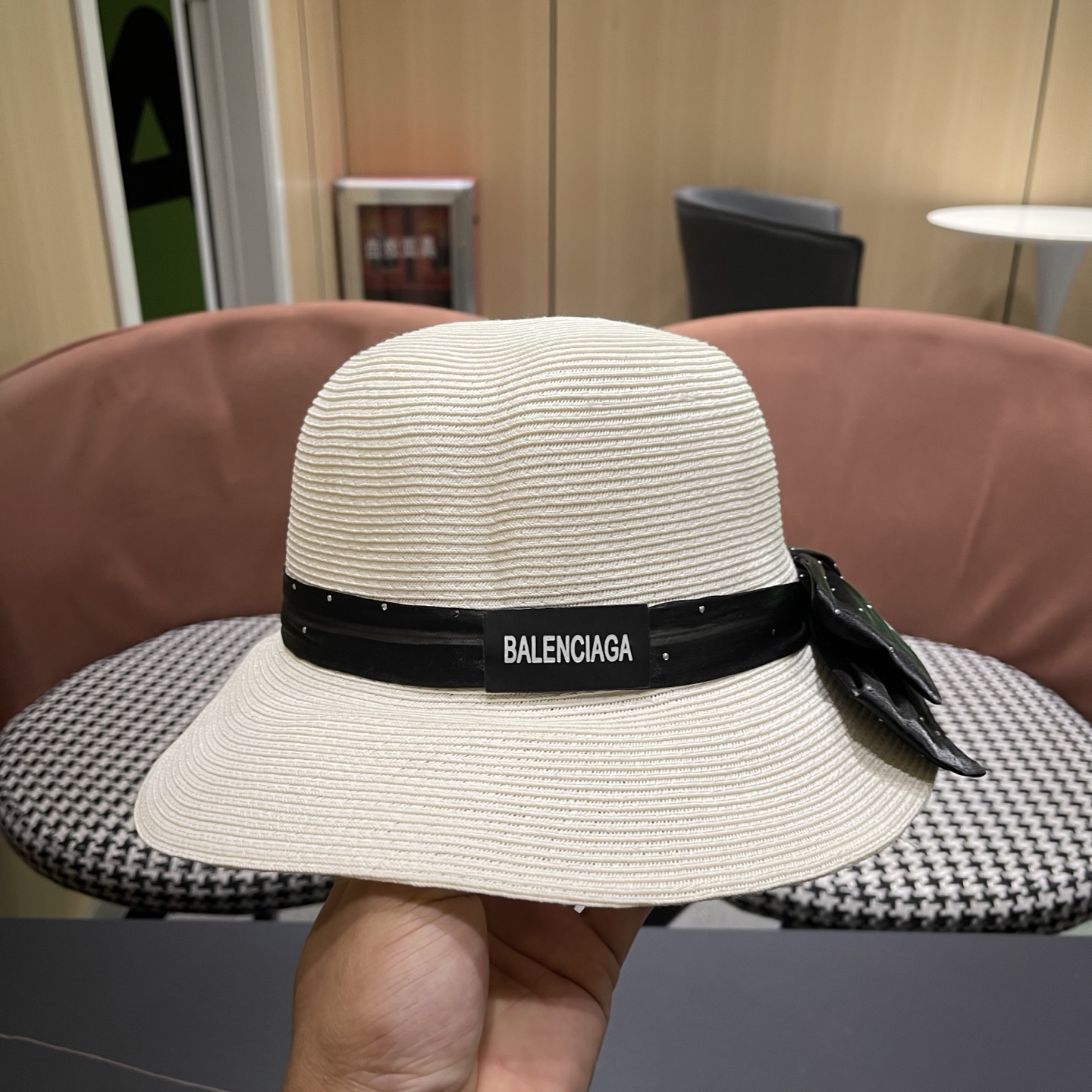 Balenciaga巴黎世家 法国欧洲风小檐礼帽女蝴蝶结盆帽优雅遮阳防晒渔 夫帽出游逛街草帽 
