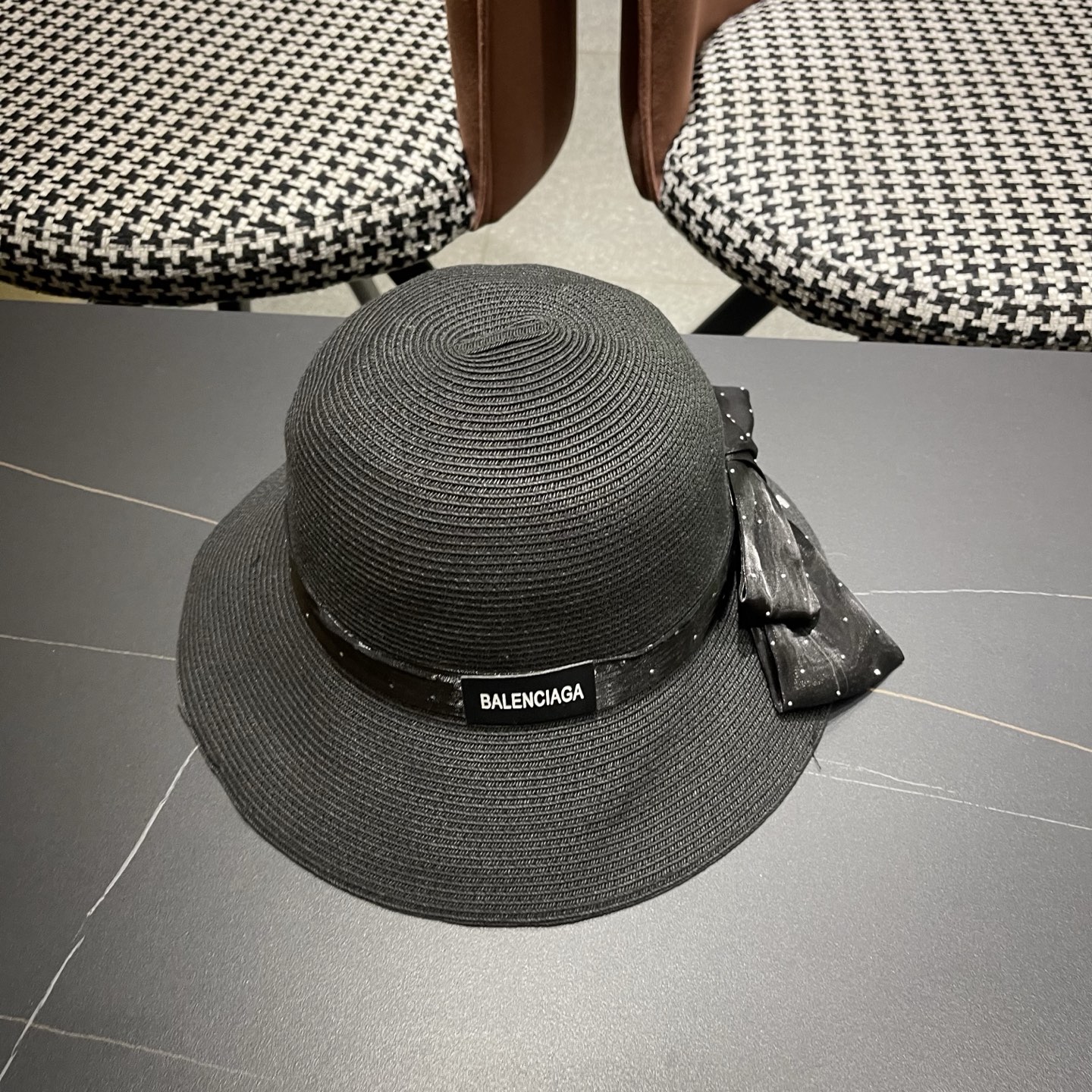 Balenciaga巴黎世家 法国欧洲风小檐礼帽女蝴蝶结盆帽优雅遮阳防晒渔 夫帽出游逛街草帽 