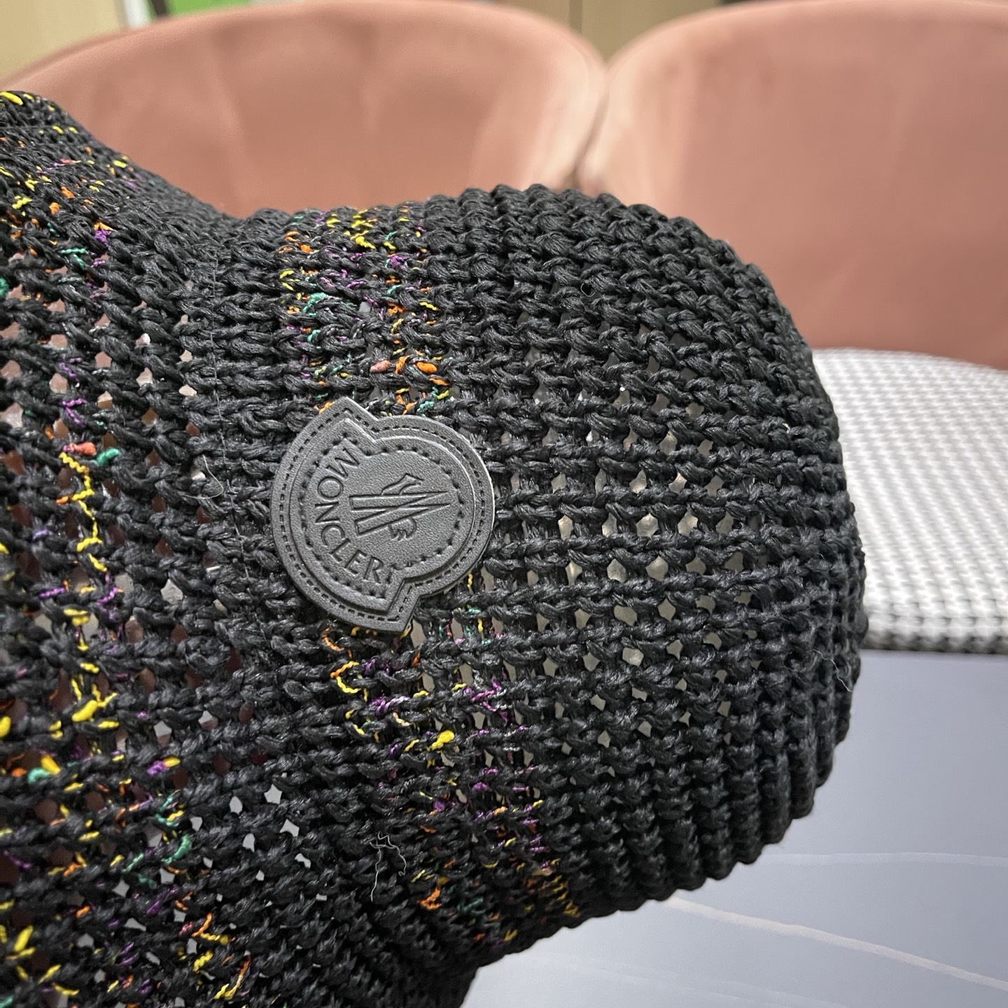 MONCLER（蒙口） 夏季针织镂空防晒遮阳渔夫帽女薄款透气彩色度假风编织草帽盆帽子