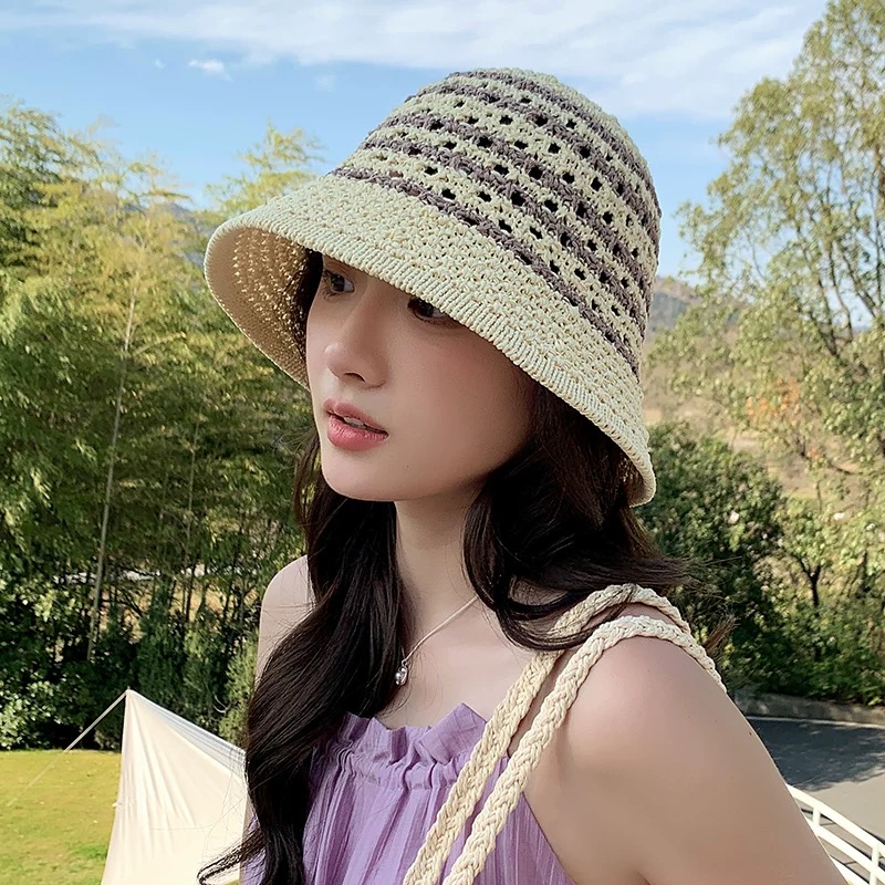 Dior迪奥 夏季镂空网眼透气渔夫帽女士防晒遮太阳显脸小水桶盆帽子薄款