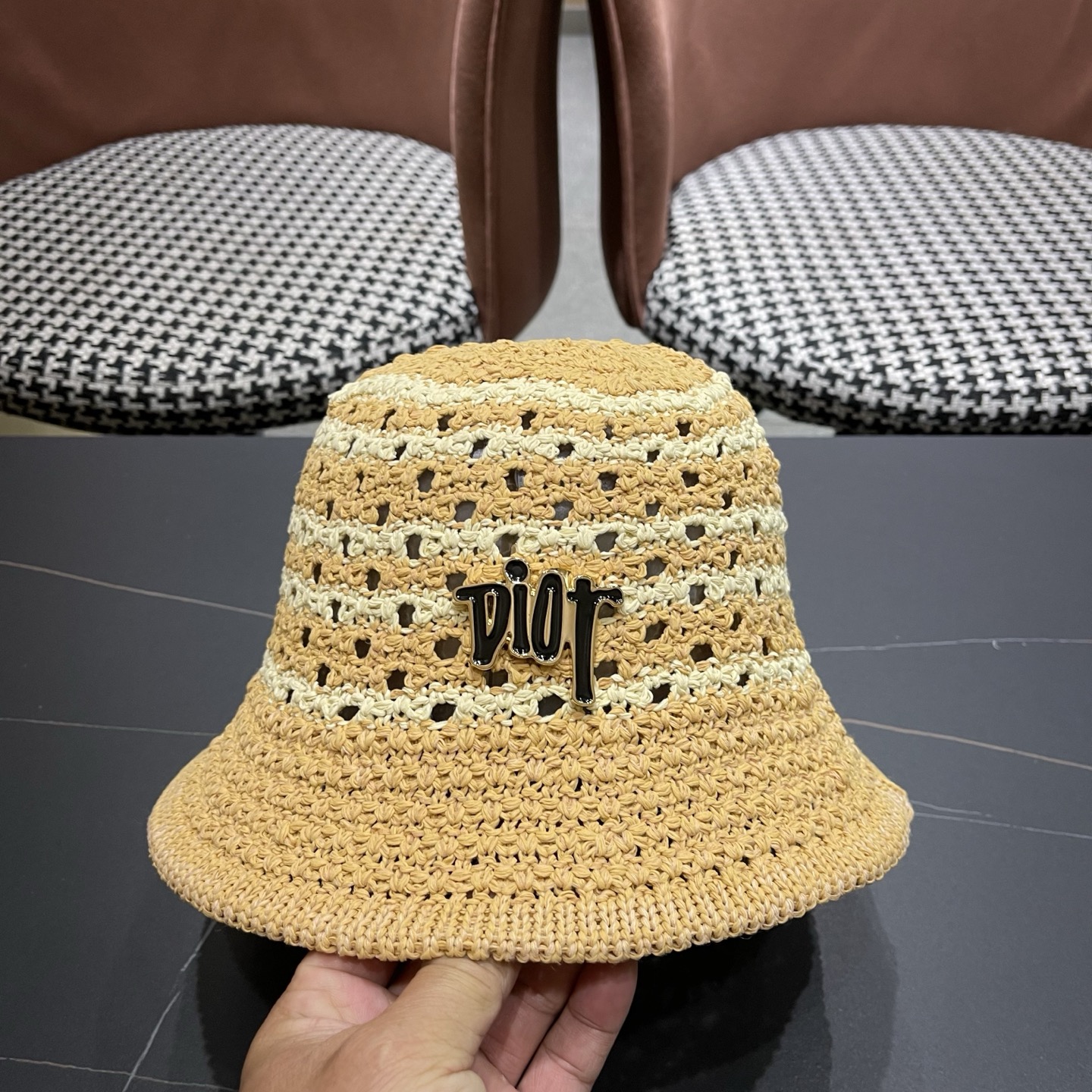 Dior迪奥 夏季镂空网眼透气渔夫帽女士防晒遮太阳显脸小水桶盆帽子薄款
