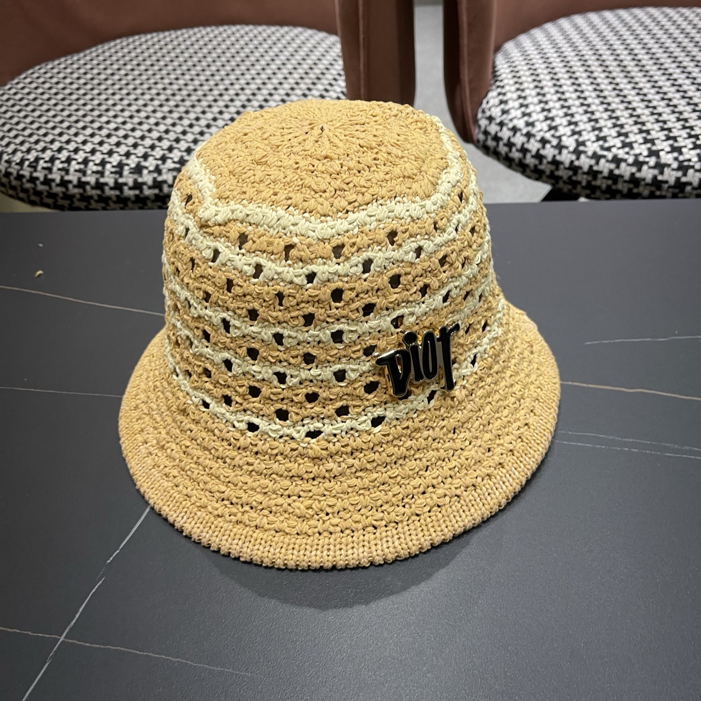 Dior迪奥 夏季镂空网眼透气渔夫帽女士防晒遮太阳显脸小水桶盆帽子薄款