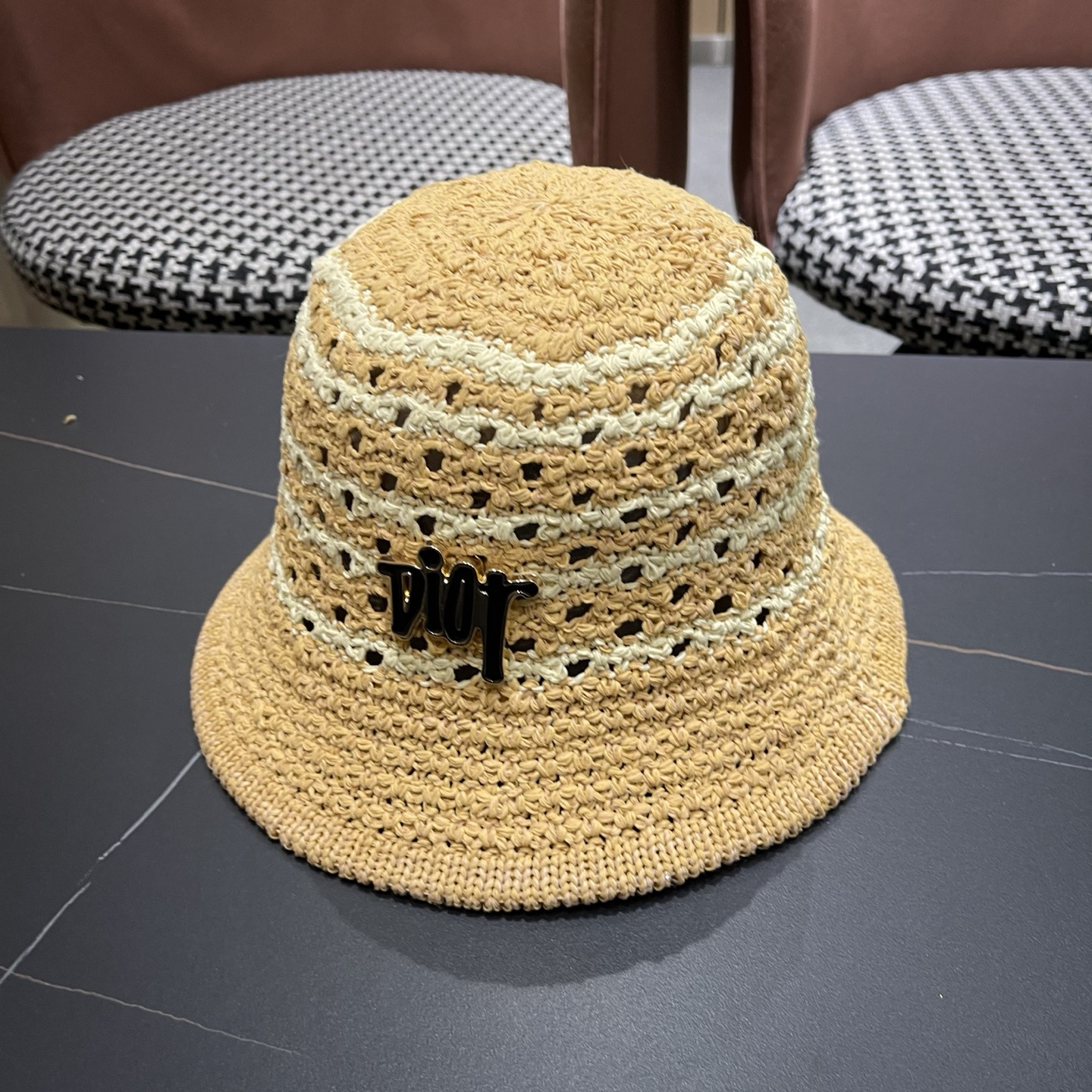 Dior迪奥 夏季镂空网眼透气渔夫帽女士防晒遮太阳显脸小水桶盆帽子薄款