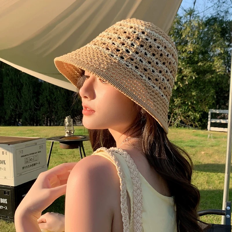 Dior迪奥 夏季镂空网眼透气渔夫帽女士防晒遮太阳显脸小水桶盆帽子薄款