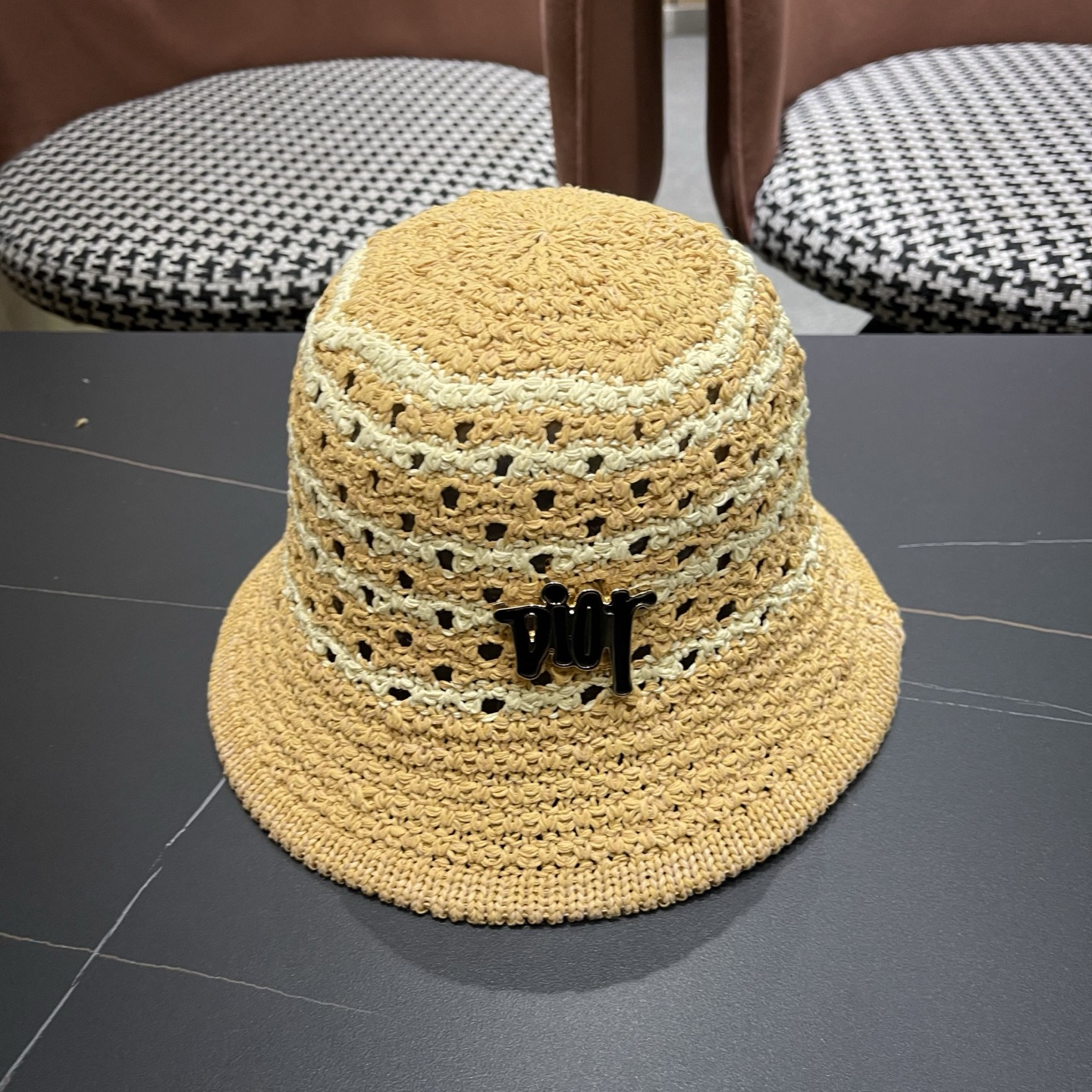 Dior迪奥 夏季镂空网眼透气渔夫帽女士防晒遮太阳显脸小水桶盆帽子薄款
