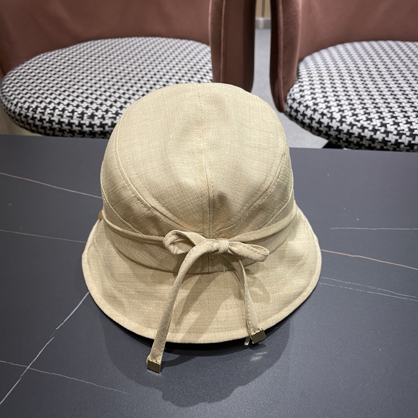 MONCLER（蒙口） 日系系带蝴蝶结盆帽春款小众渔夫帽女休闲百搭显脸小防晒帽子