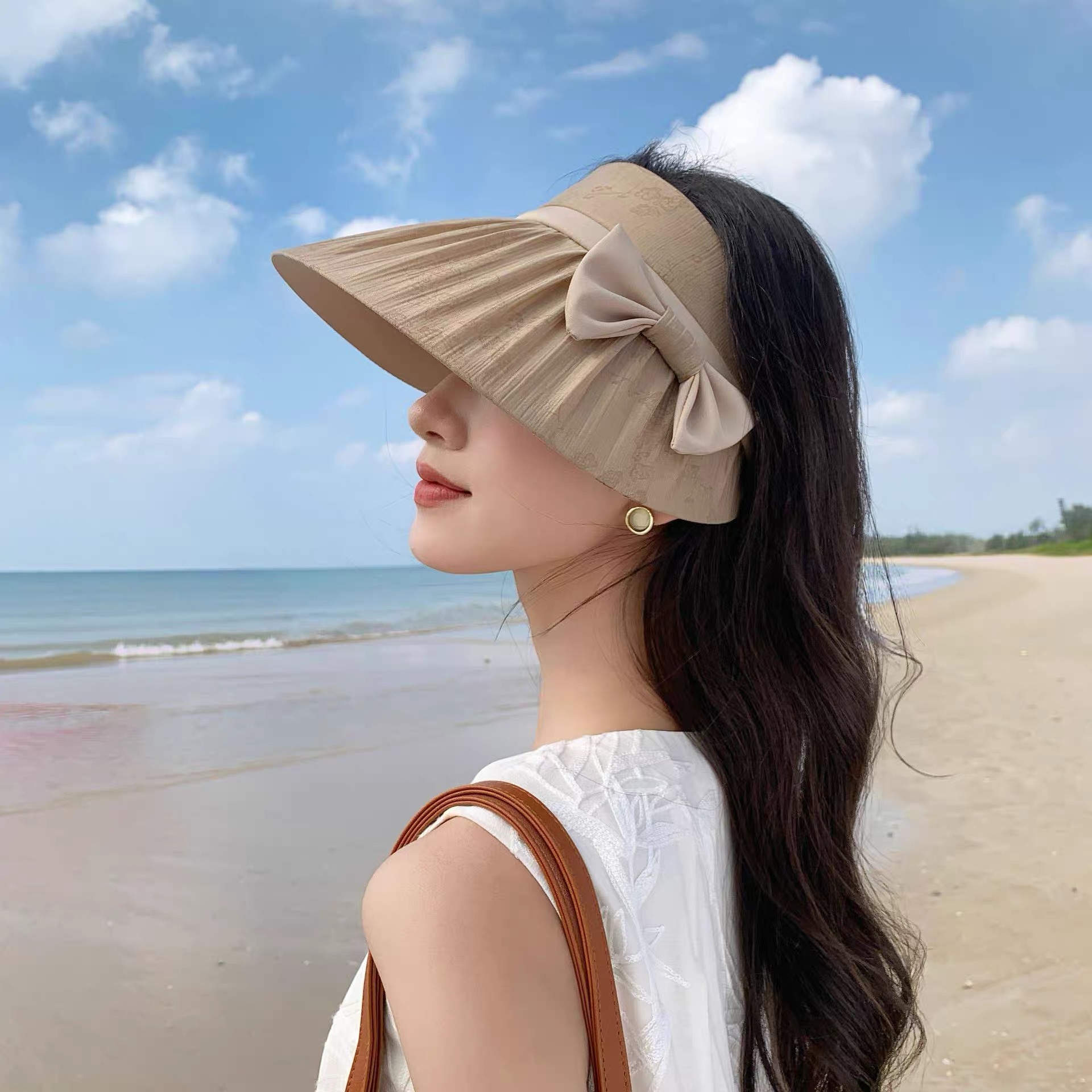 CHANEL 香奈儿 日系防晒空顶帽女夏季薄纱蝴蝶结防晒遮阳帽可折叠大檐太阳帽渔夫