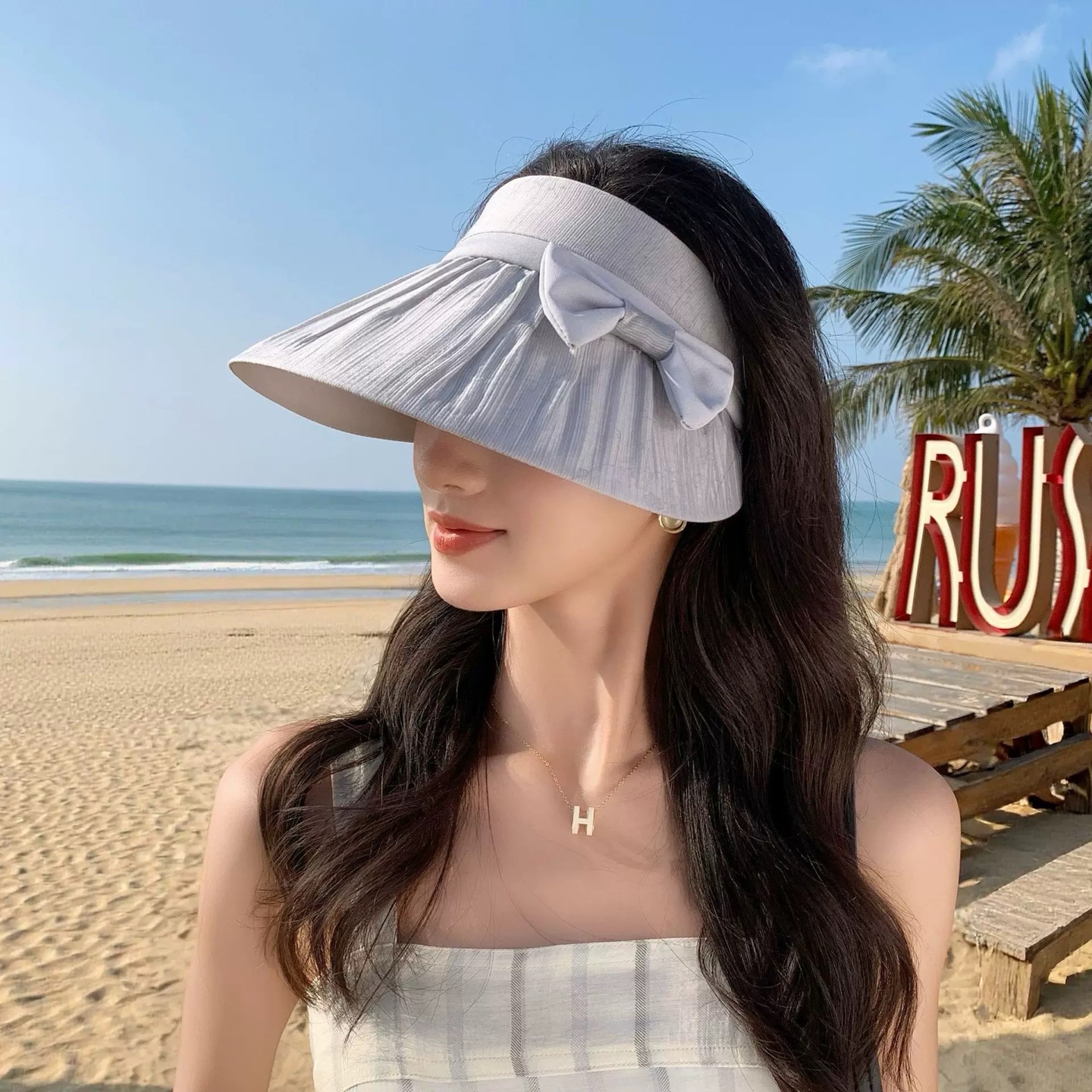 CHANEL 香奈儿 日系防晒空顶帽女夏季薄纱蝴蝶结防晒遮阳帽可折叠大檐太阳帽渔夫