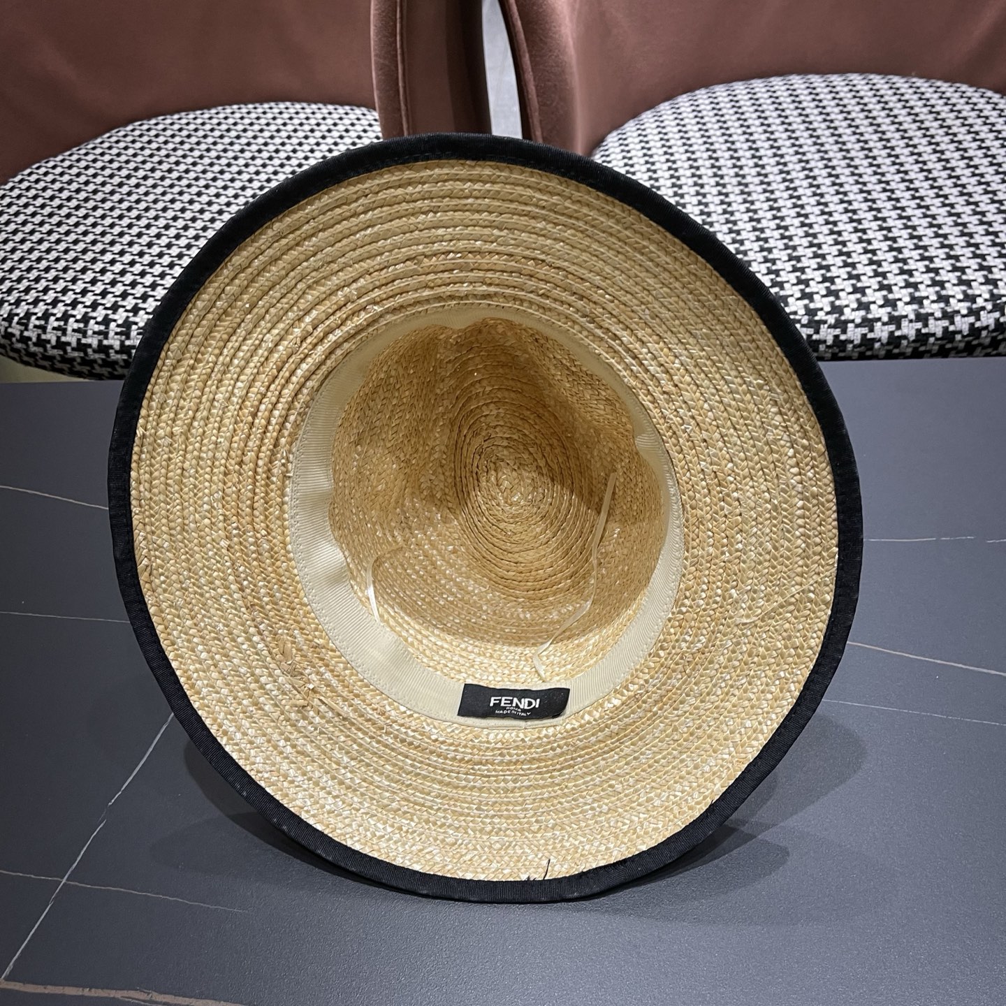 Fendi 芬迪 法式巴拿马草帽女式拍照系带海边度假大檐沙滩草编帽