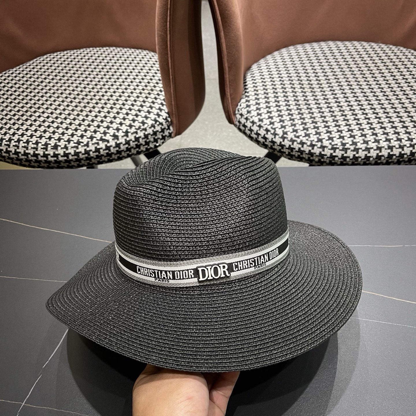 Dior迪奥 夏季草帽平檐草编沙滩帽子英伦遮阳亲子礼帽男女