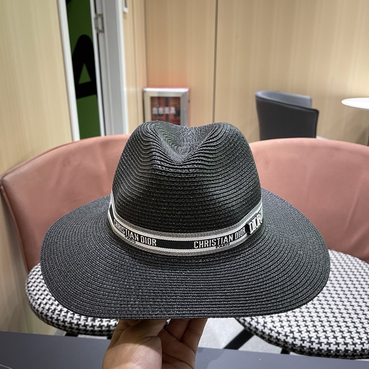 Dior迪奥 夏季草帽平檐草编沙滩帽子英伦遮阳亲子礼帽男女