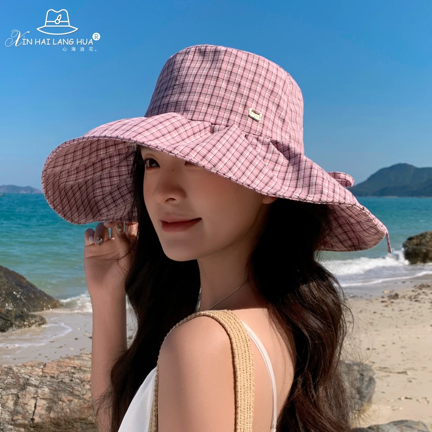 Dior迪奥 朵蕉格纹渔夫帽子女夏季大檐时尚防紫外线 遮阳帽大头围格子防晒帽