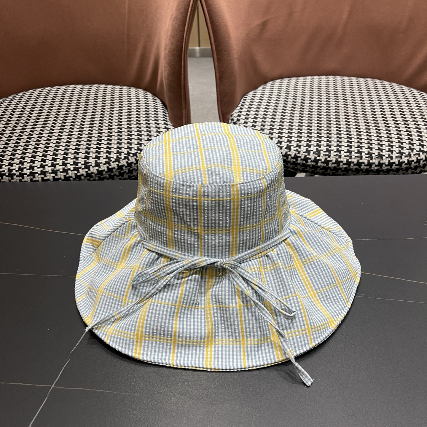 Burberry巴宝莉 韩系格子渔夫帽女夏季防晒大帽檐可折叠遮 脸蝴蝶结遮阳帽子新款