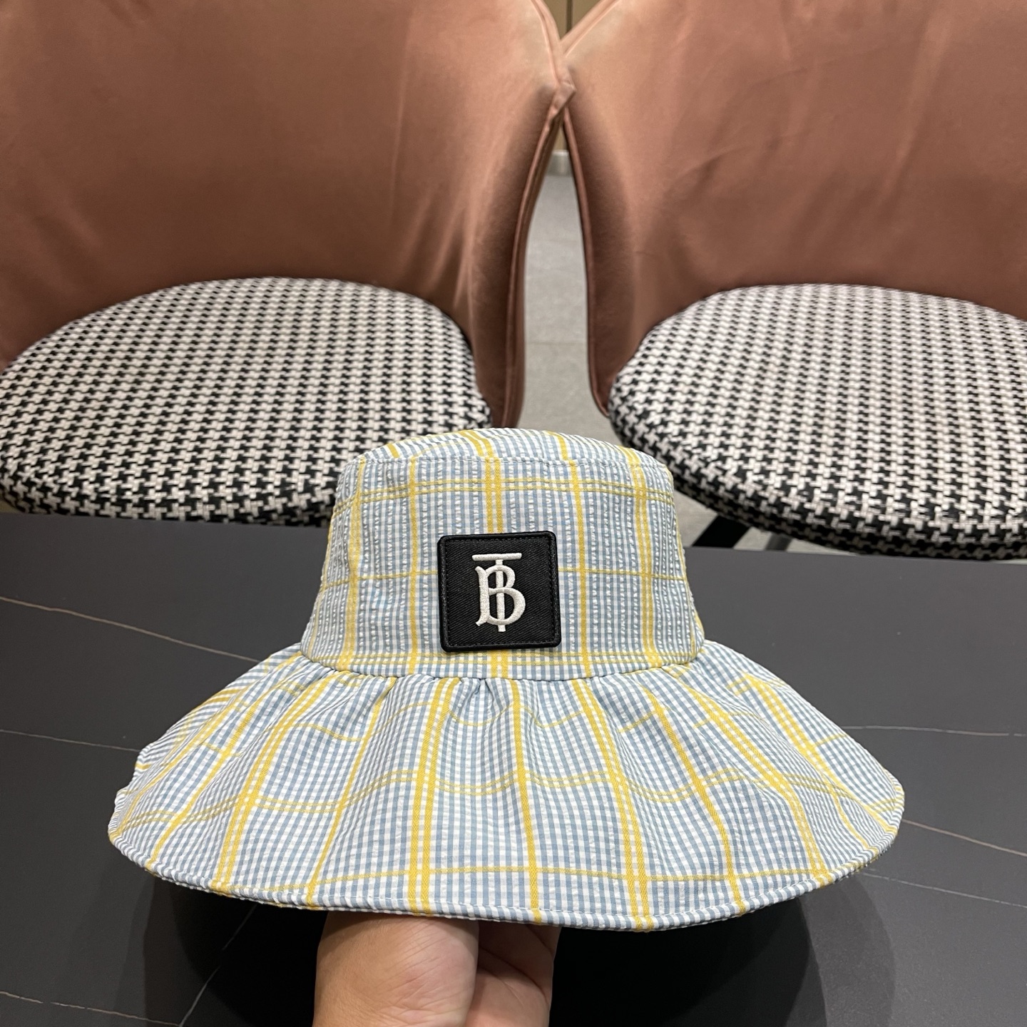 Burberry巴宝莉 韩系格子渔夫帽女夏季防晒大帽檐可折叠遮 脸蝴蝶结遮阳帽子新款