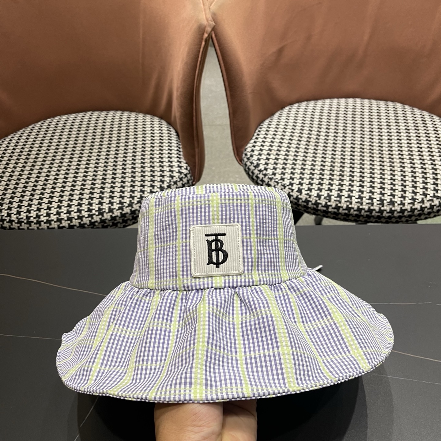 Burberry巴宝莉 韩系格子渔夫帽女夏季防晒大帽檐可折叠遮 脸蝴蝶结遮阳帽子新款