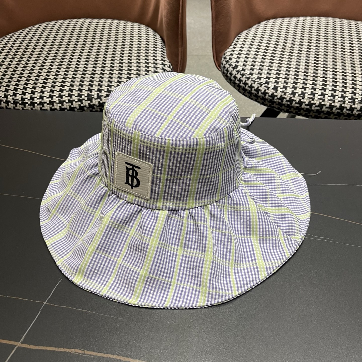 Burberry巴宝莉 韩系格子渔夫帽女夏季防晒大帽檐可折叠遮 脸蝴蝶结遮阳帽子新款