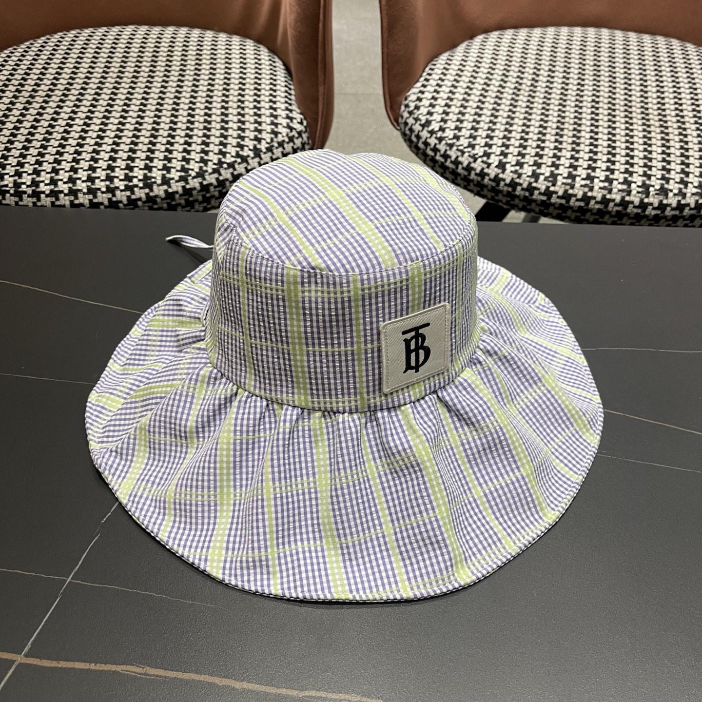 Burberry巴宝莉 韩系格子渔夫帽女夏季防晒大帽檐可折叠遮 脸蝴蝶结遮阳帽子新款