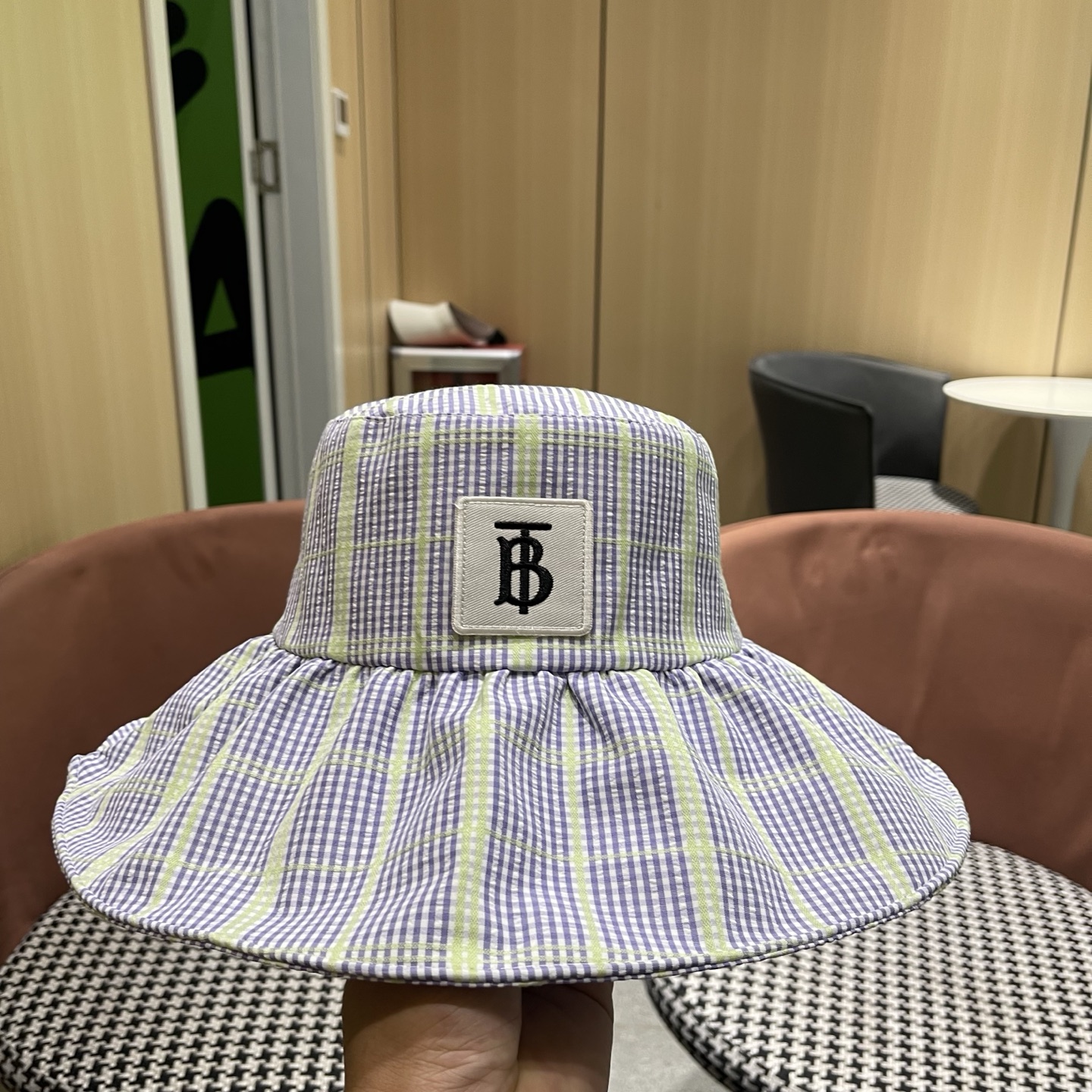 Burberry巴宝莉 韩系格子渔夫帽女夏季防晒大帽檐可折叠遮 脸蝴蝶结遮阳帽子新款