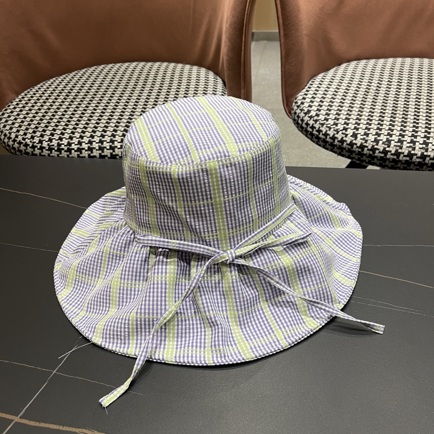 Burberry巴宝莉 韩系格子渔夫帽女夏季防晒大帽檐可折叠遮 脸蝴蝶结遮阳帽子新款