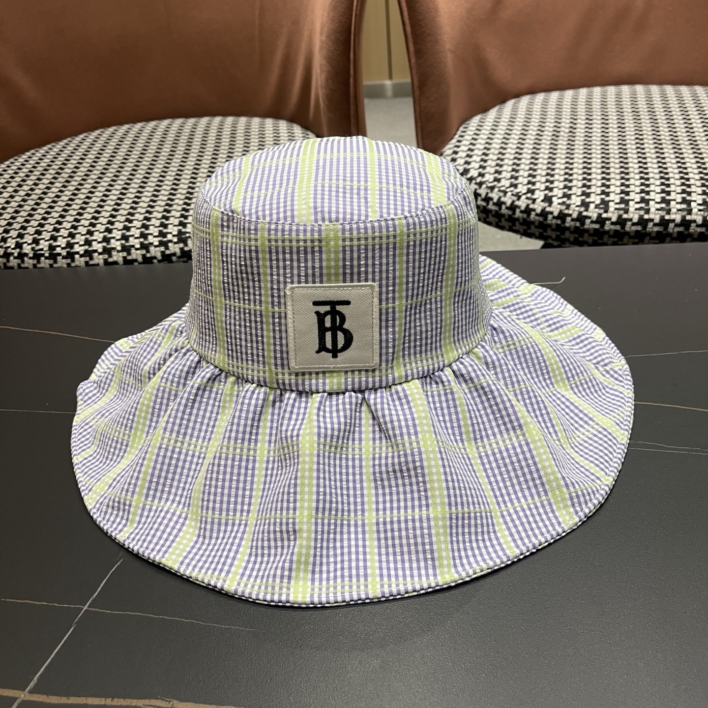 Burberry巴宝莉 韩系格子渔夫帽女夏季防晒大帽檐可折叠遮 脸蝴蝶结遮阳帽子新款