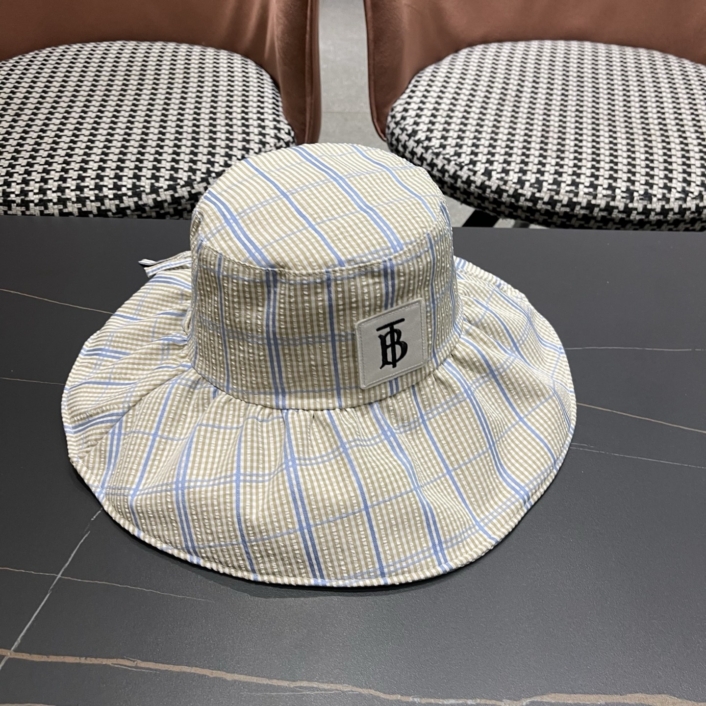 Burberry巴宝莉 韩系格子渔夫帽女夏季防晒大帽檐可折叠遮 脸蝴蝶结遮阳帽子新款