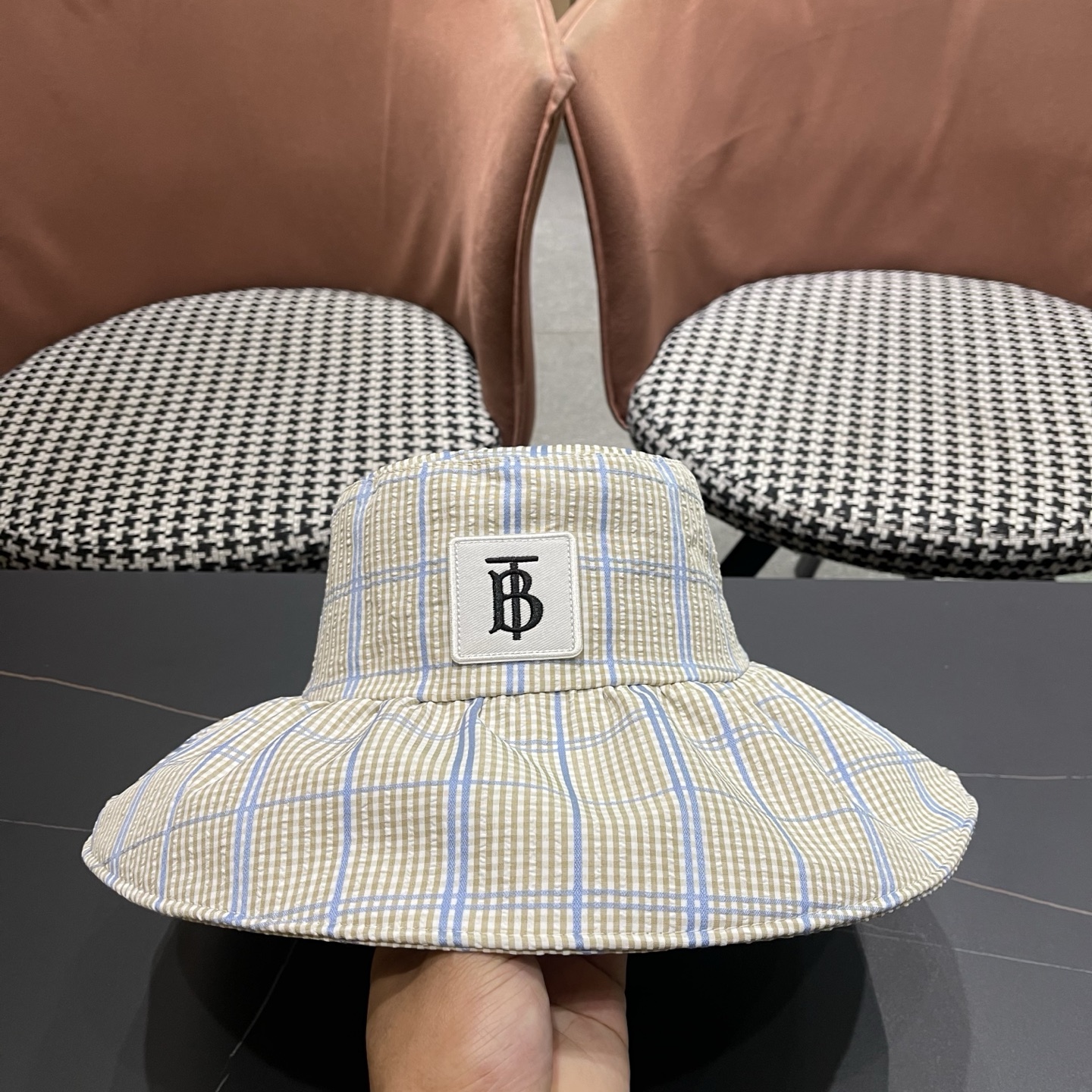 Burberry巴宝莉 韩系格子渔夫帽女夏季防晒大帽檐可折叠遮 脸蝴蝶结遮阳帽子新款