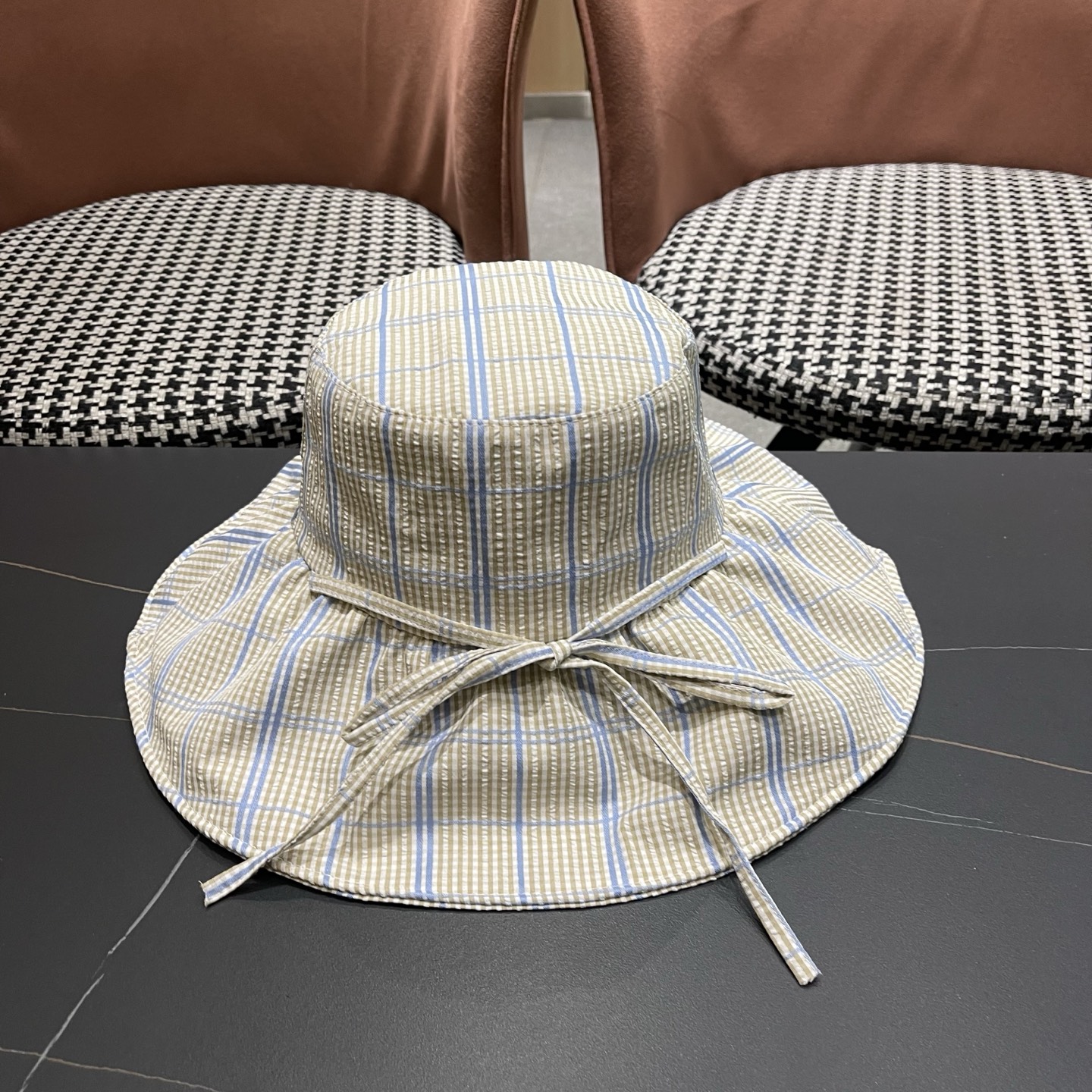 Burberry巴宝莉 韩系格子渔夫帽女夏季防晒大帽檐可折叠遮 脸蝴蝶结遮阳帽子新款