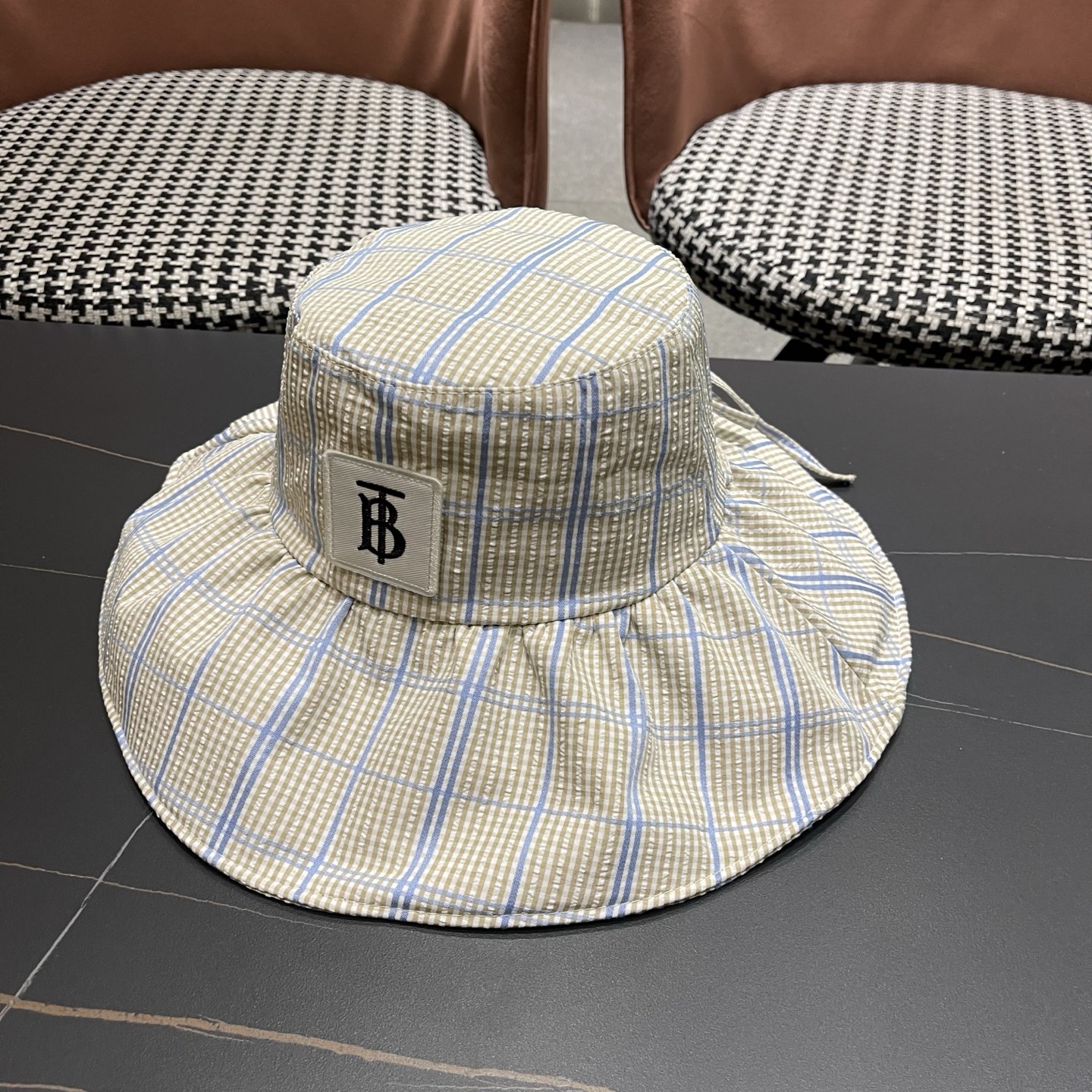 Burberry巴宝莉 韩系格子渔夫帽女夏季防晒大帽檐可折叠遮 脸蝴蝶结遮阳帽子新款