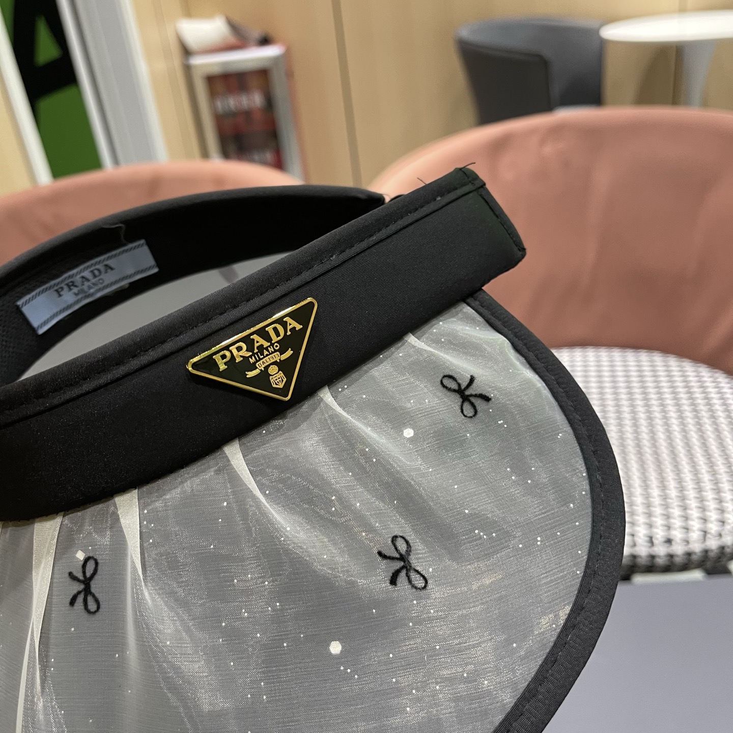PRADA普拉达 空顶帽可折叠蕾丝夏季防晒遮阳帽大帽 檐防紫外线编织太阳帽子