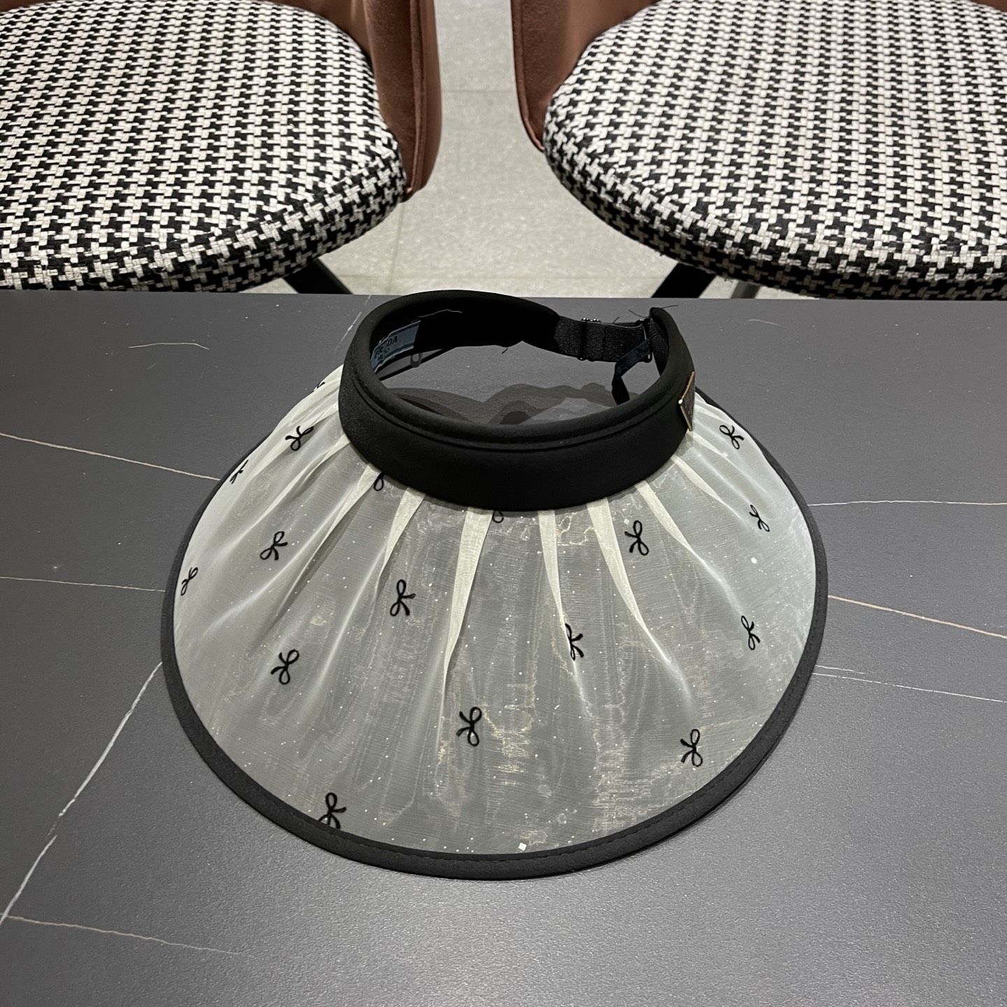 PRADA普拉达 空顶帽可折叠蕾丝夏季防晒遮阳帽大帽 檐防紫外线编织太阳帽子