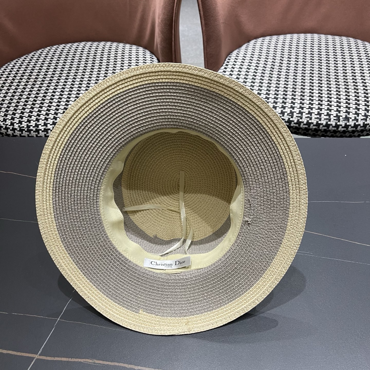 Dior迪奥新款拼色平顶草帽 头围57cm