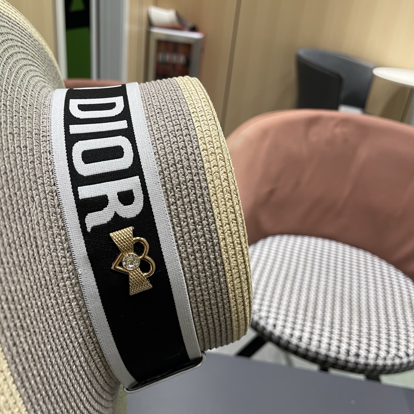 Dior迪奥新款拼色平顶草帽 头围57cm