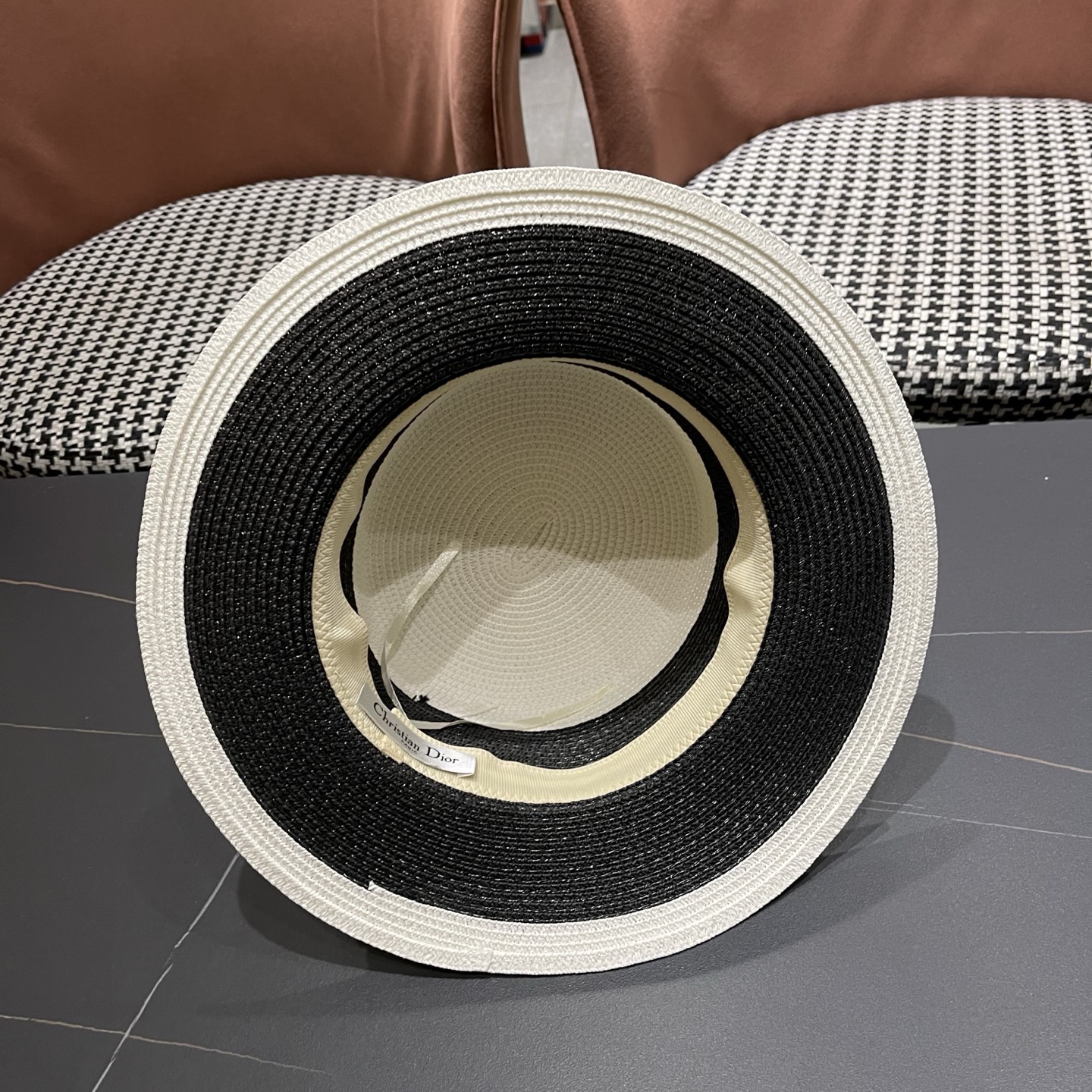 Dior迪奥新款拼色平顶草帽 头围57cm