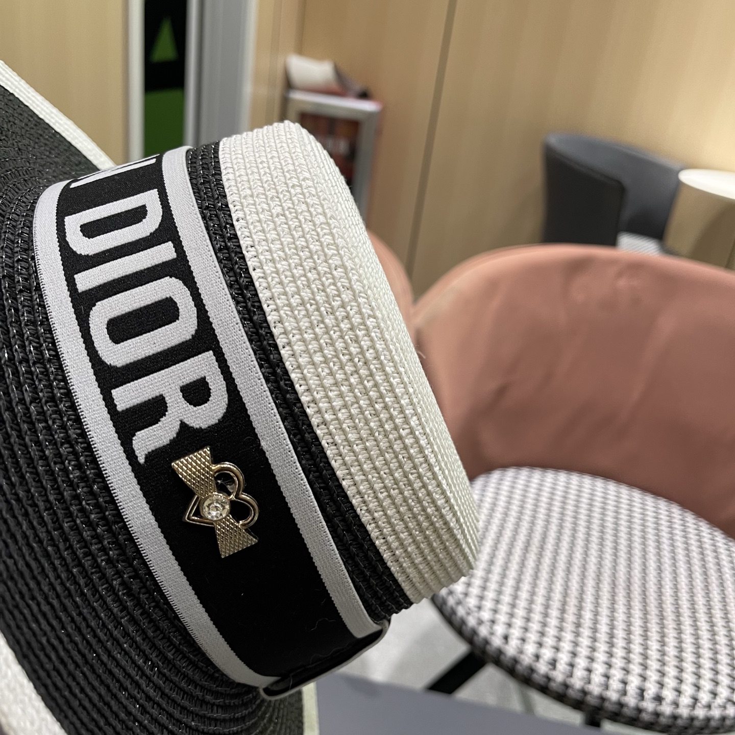 Dior迪奥新款拼色平顶草帽 头围57cm