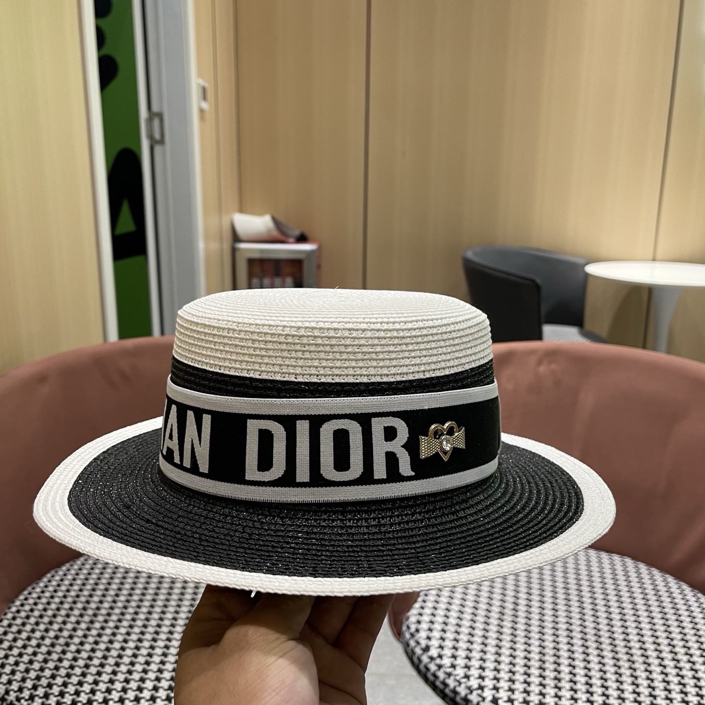 Dior迪奥新款拼色平顶草帽 头围57cm