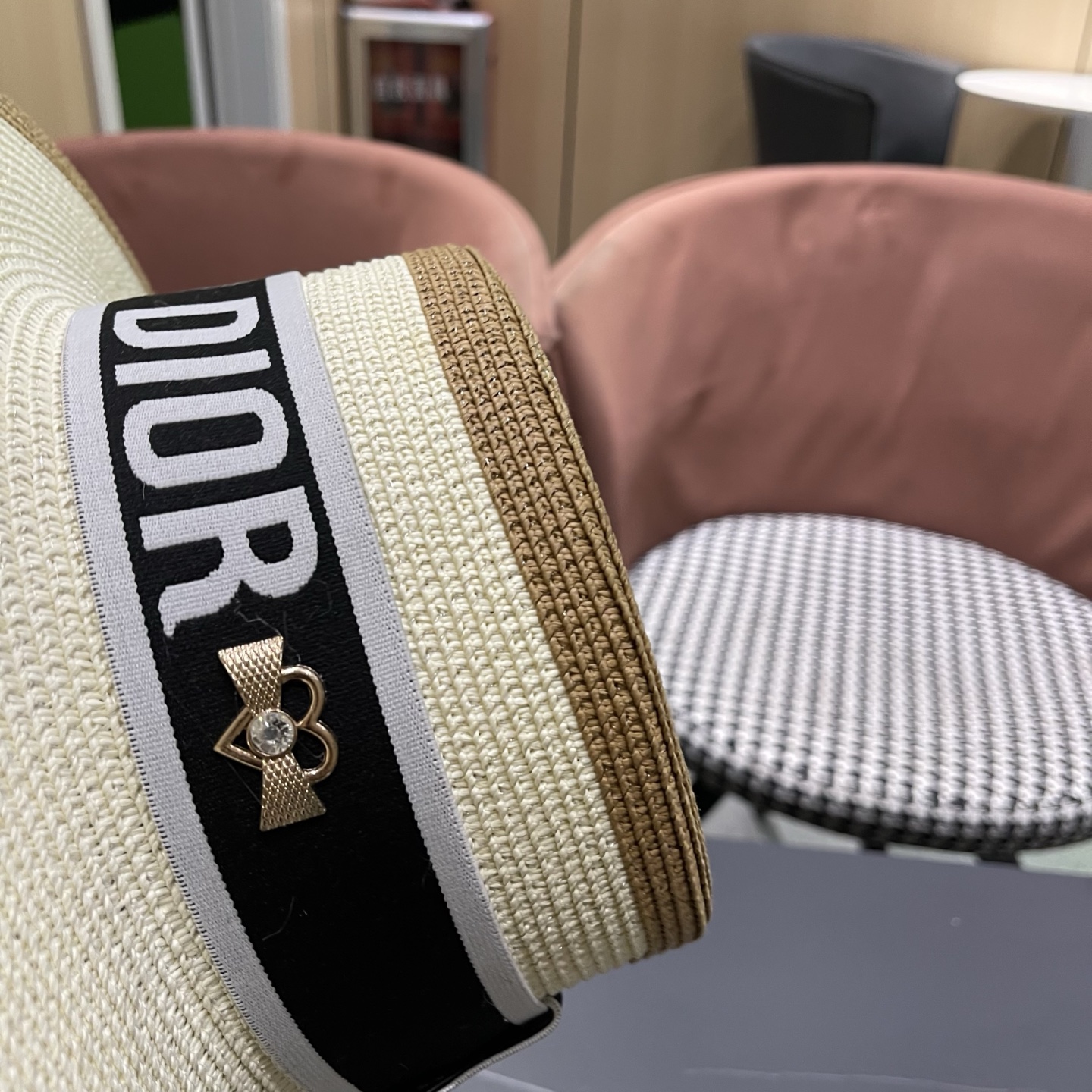 Dior迪奥新款拼色平顶草帽 头围57cm