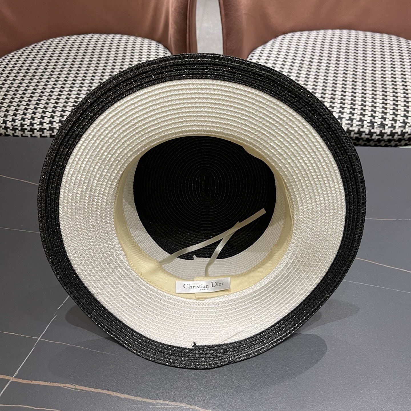 Dior迪奥新款拼色平顶草帽 头围57cm