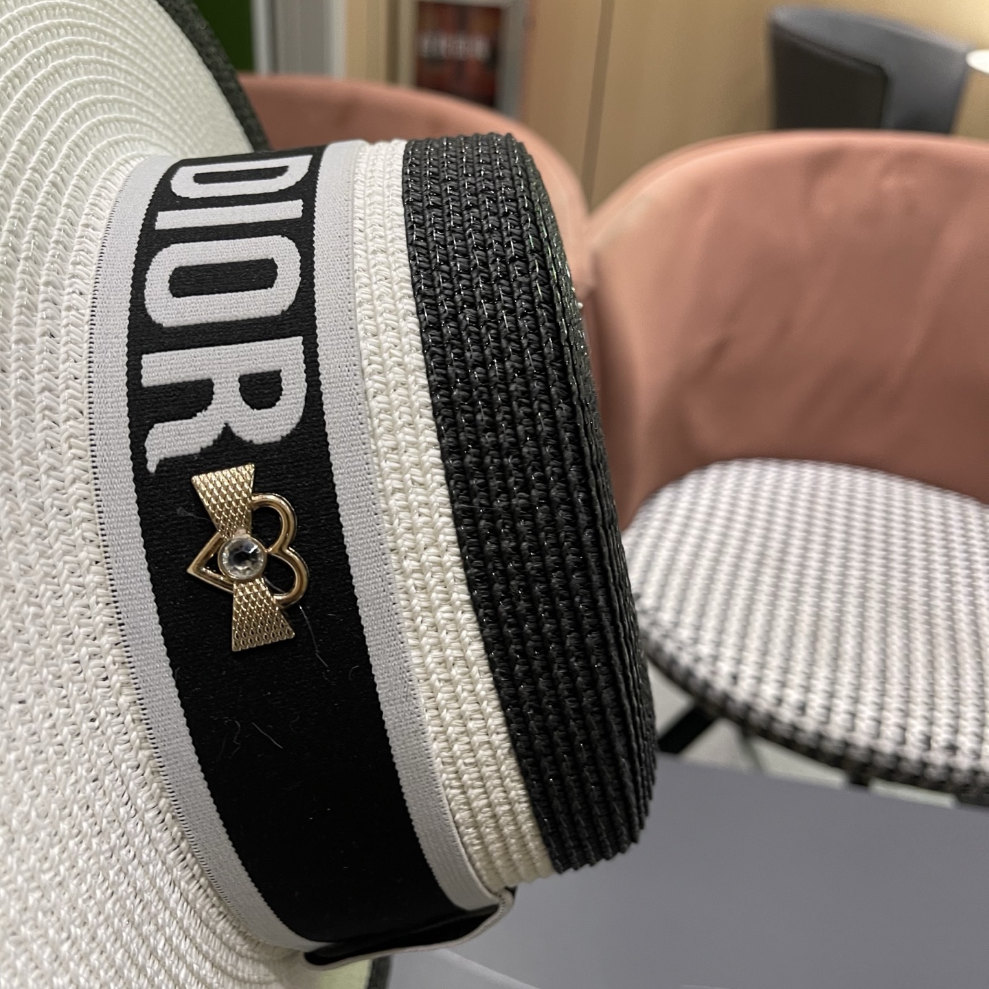 Dior迪奥新款拼色平顶草帽 头围57cm